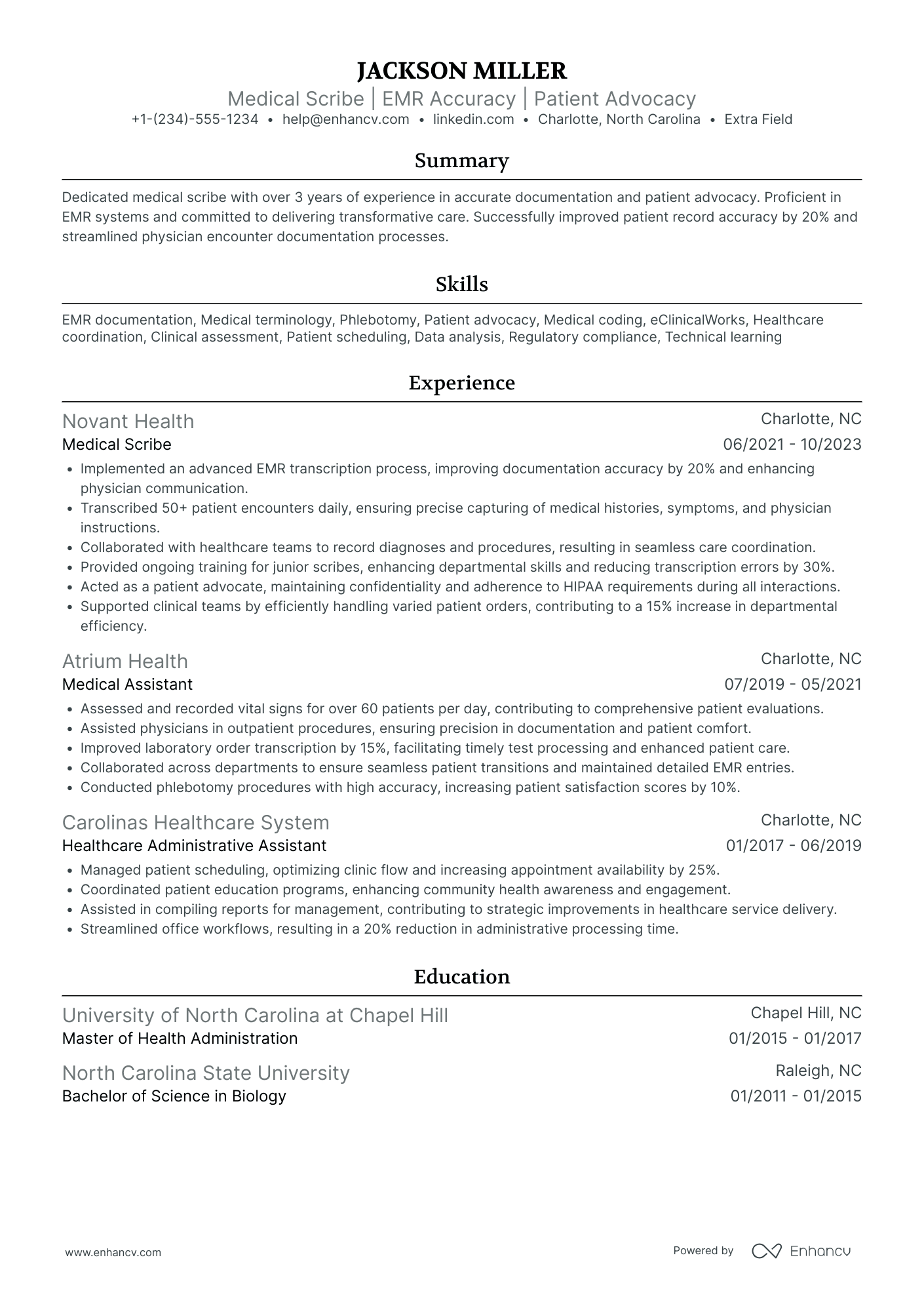 Inpatient Medical Scribe Resume Example