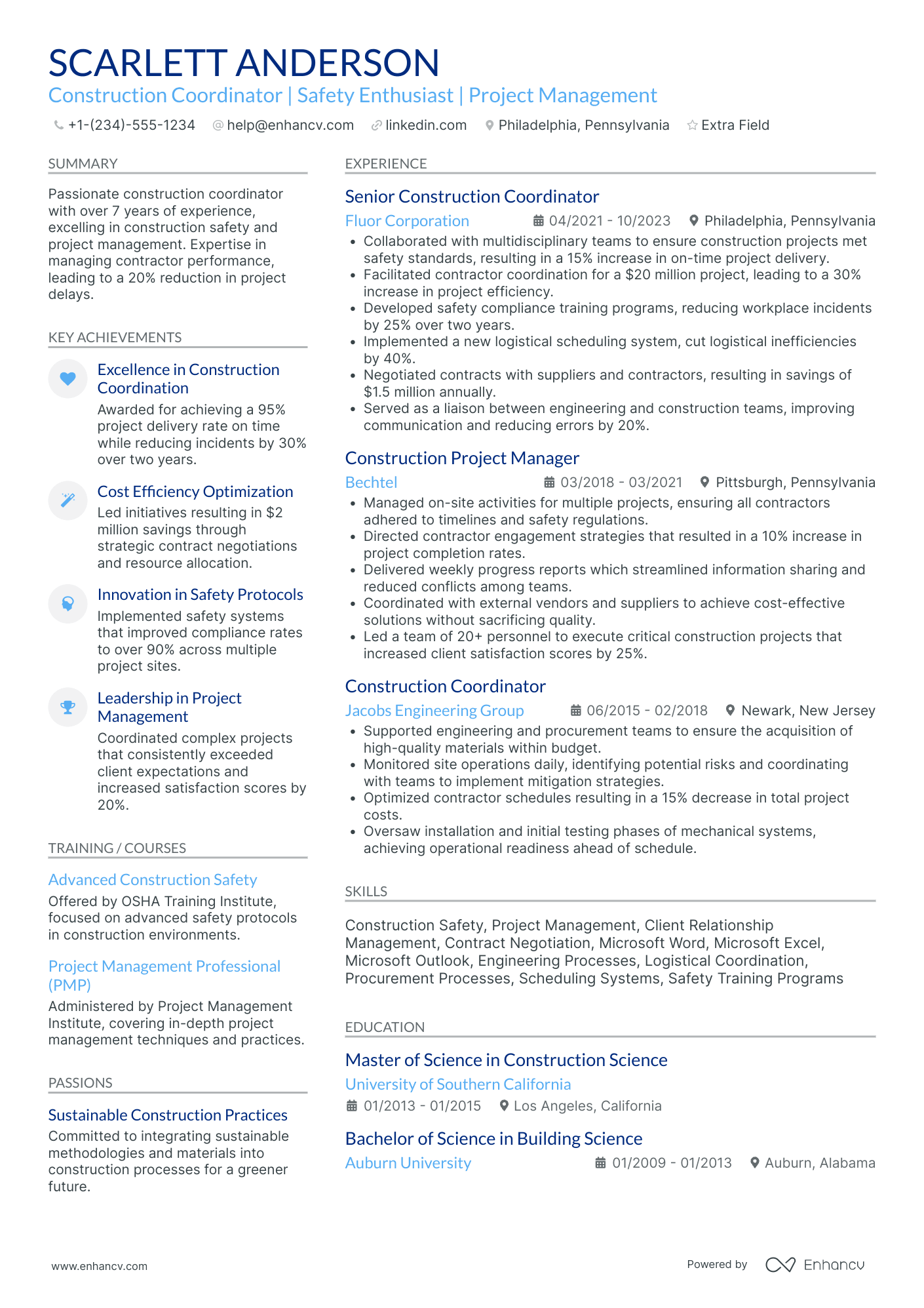 Construction Contractor Resume Example