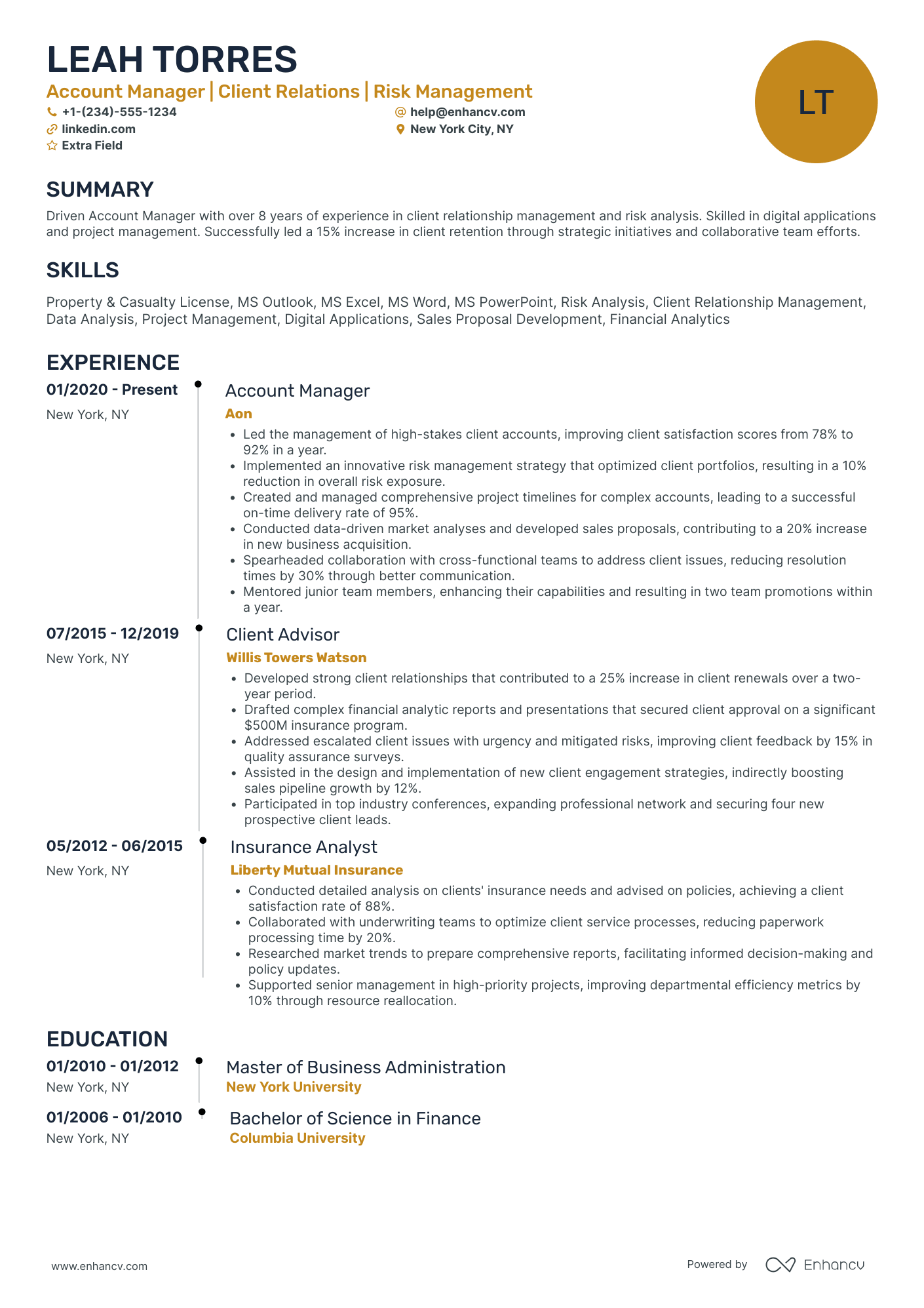 Commercial Property Manager Resume Example