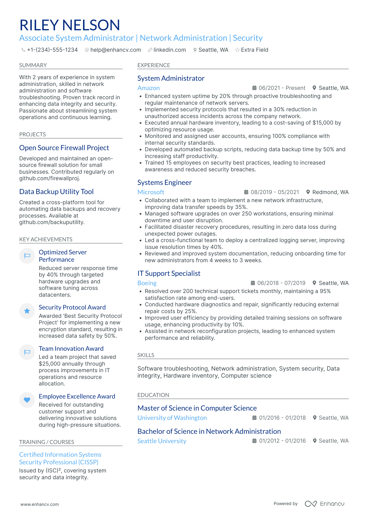 Associate System Administrator Resume Example