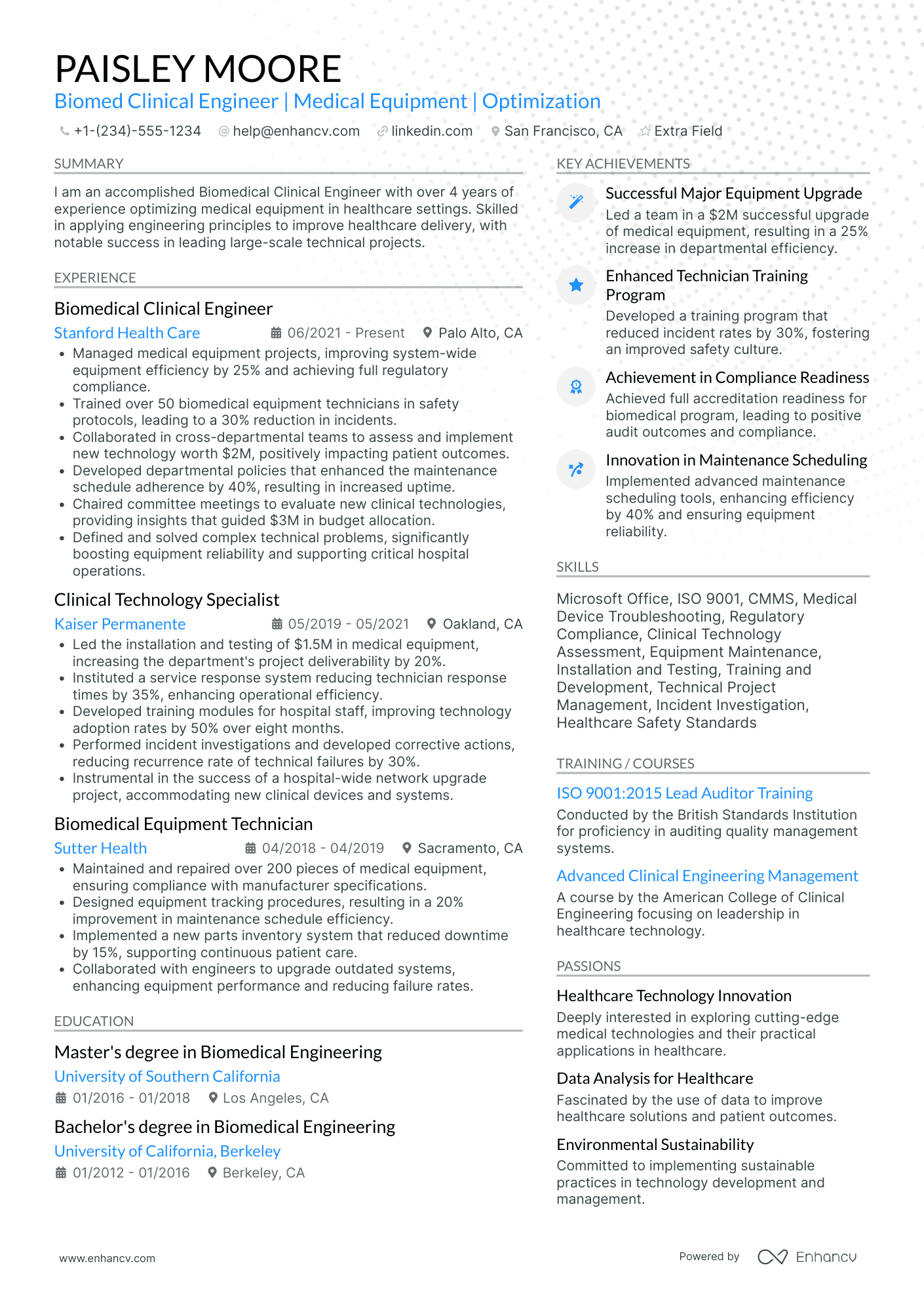 Biomedical Software Engineer Resume Example