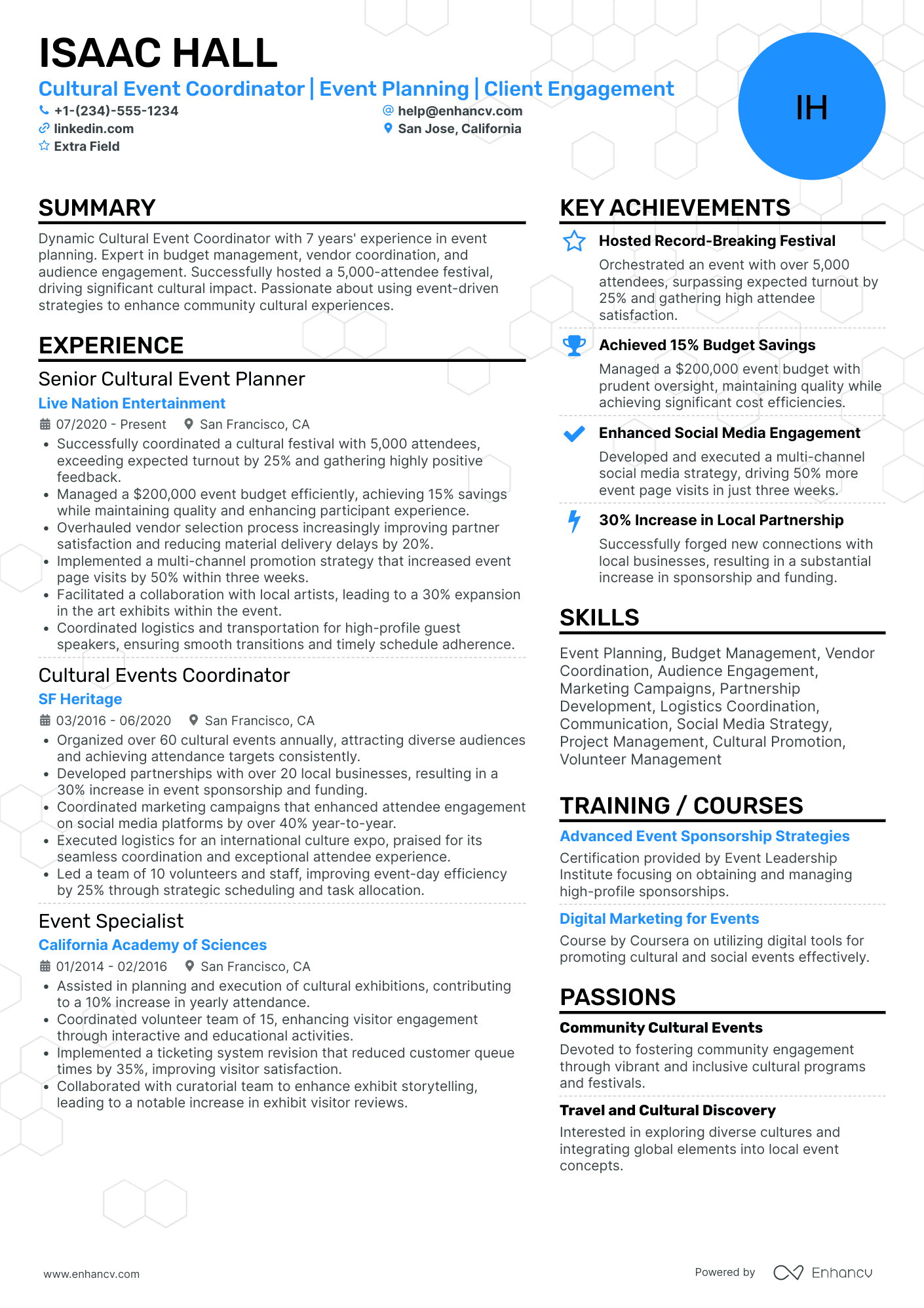 Cultural Event Coordinator Resume Example