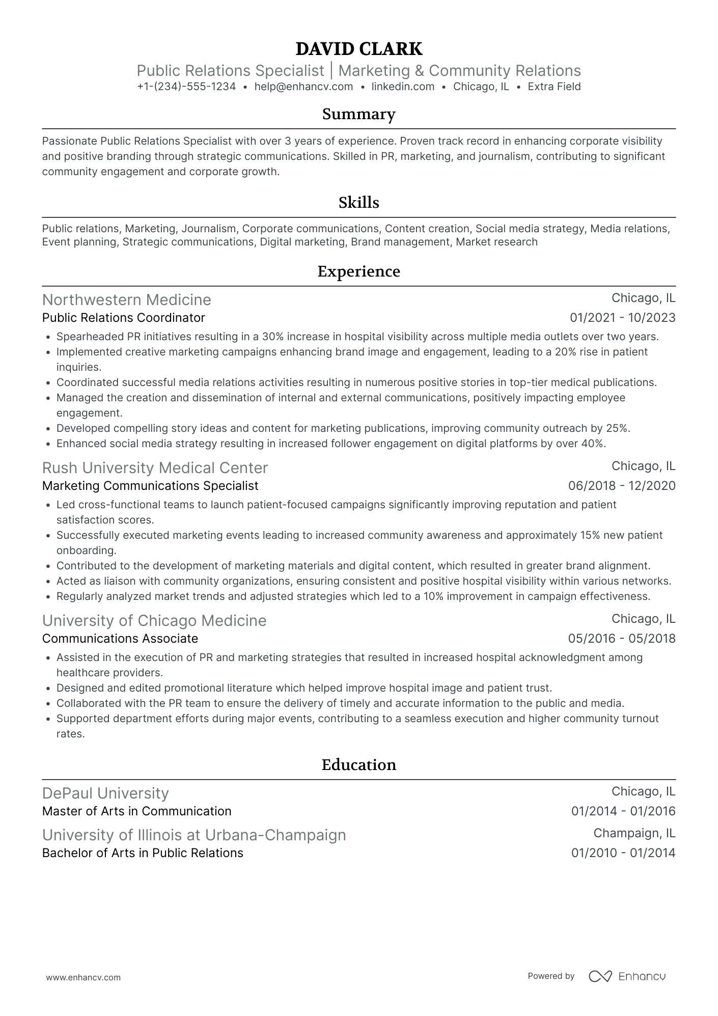 Entry Level Public Relations Specialist Resume Example