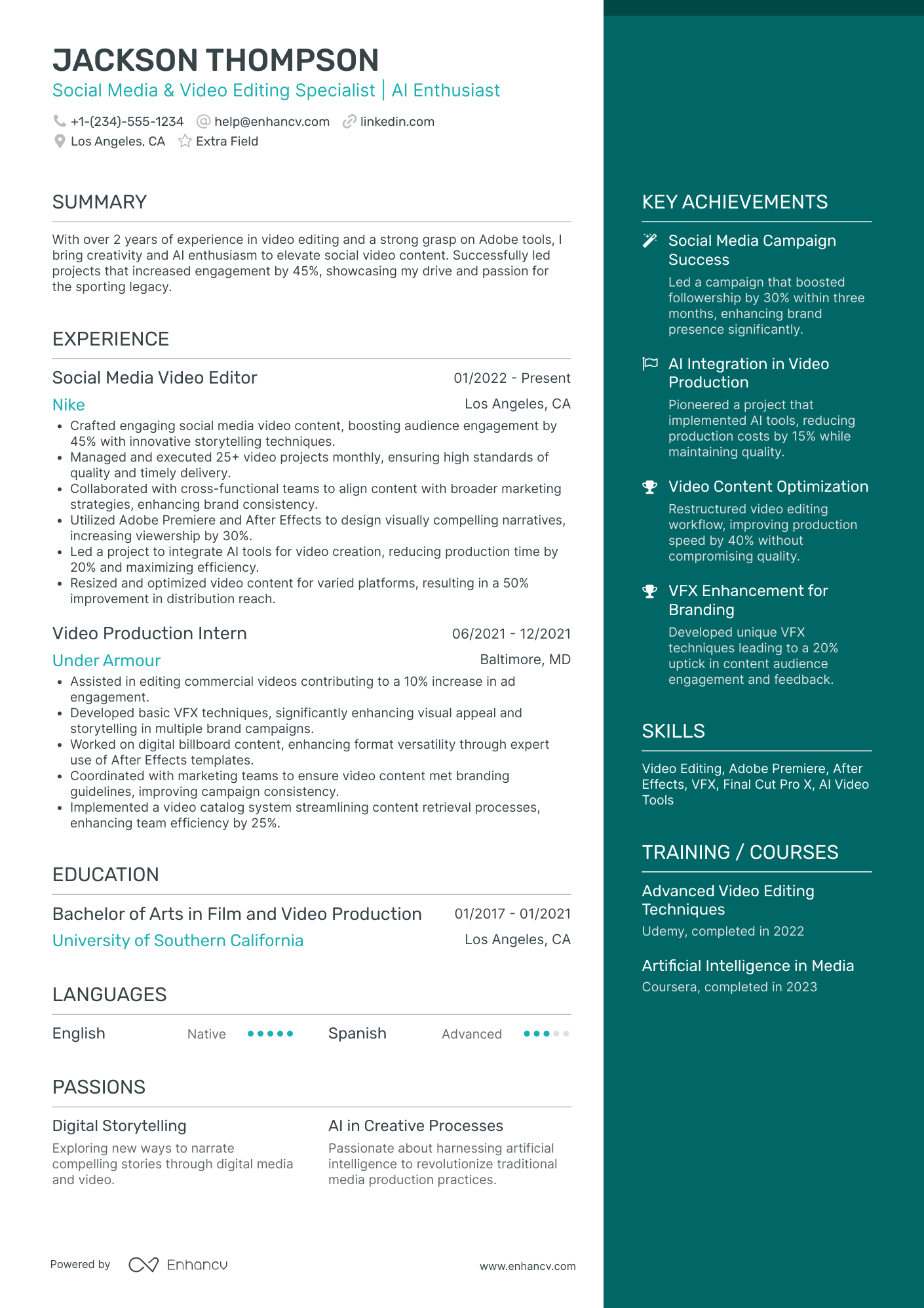 Junior Videographer Resume Example