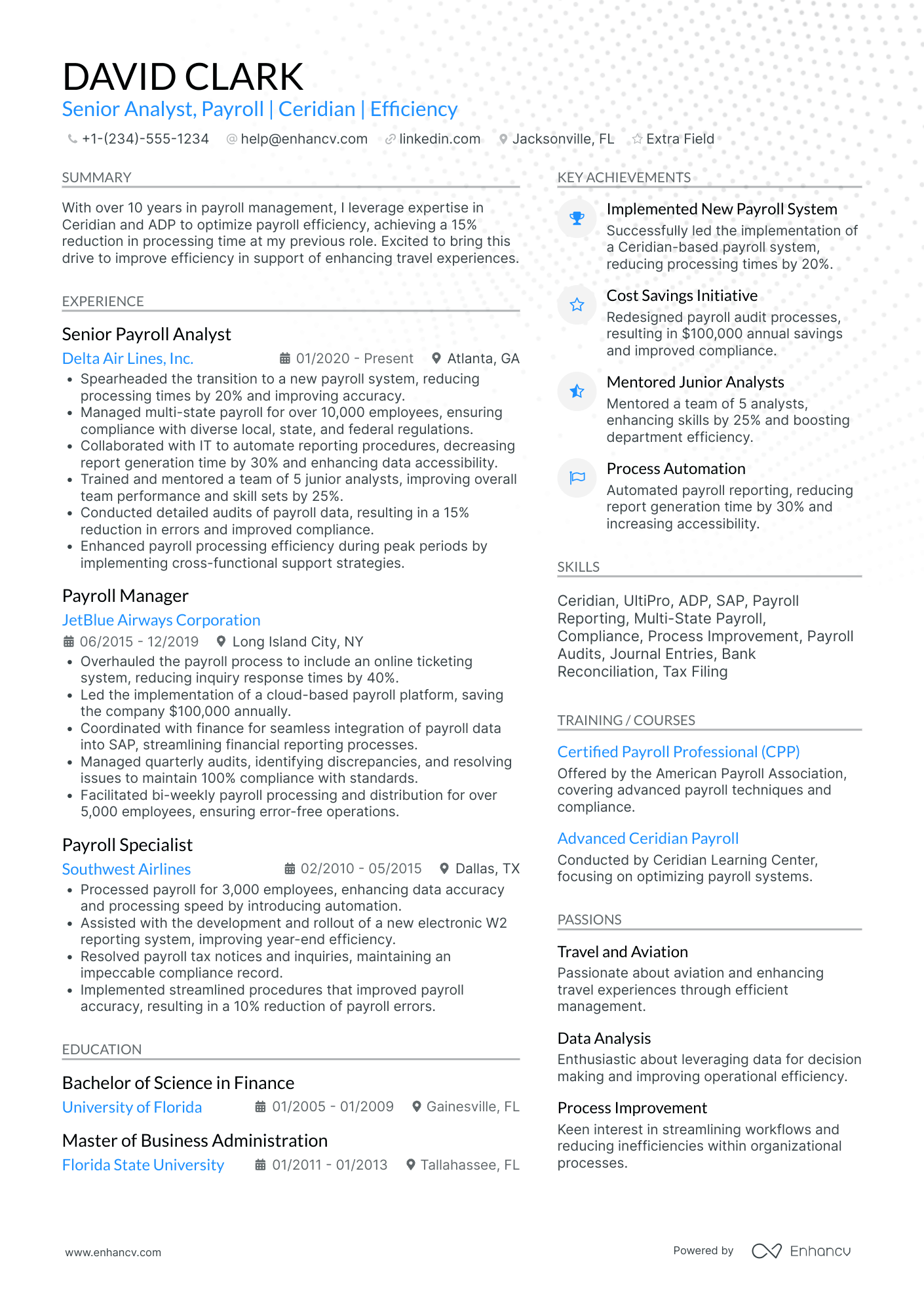 Senior Payroll Analyst Resume Example