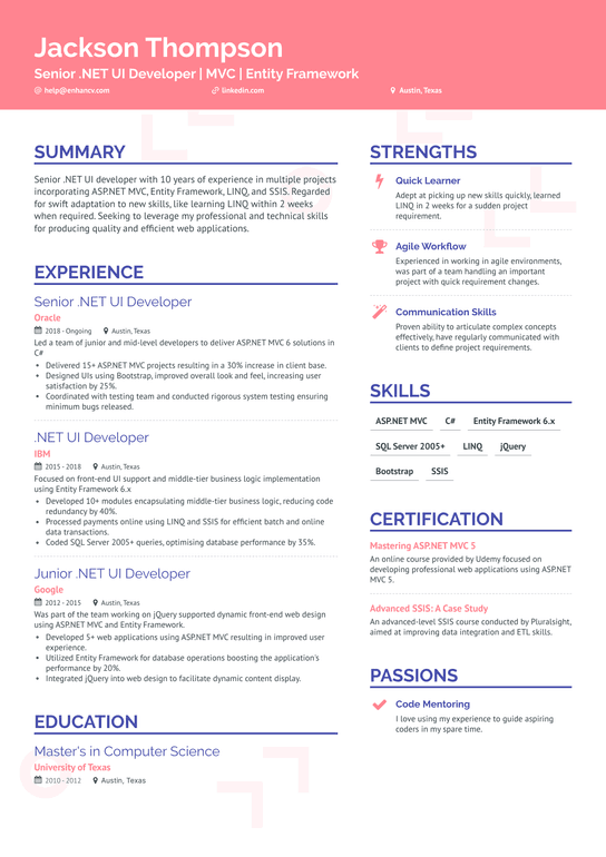 .Net Ui Developer Resume Resume Example