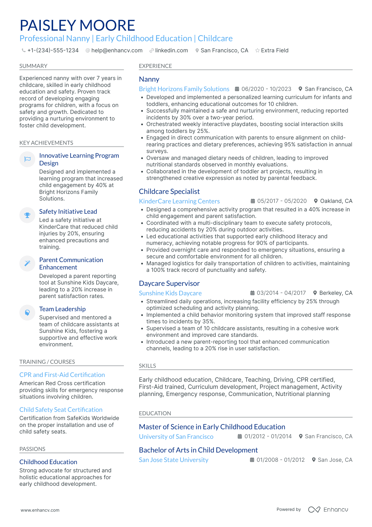 Live In Nanny Resume Example