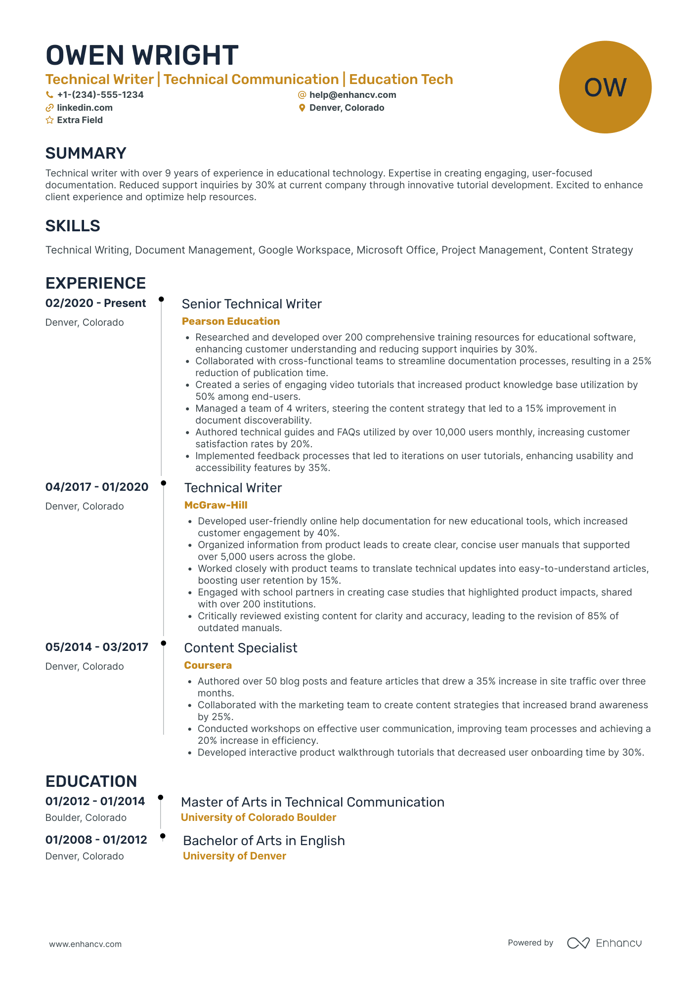 Tech Writer Resume Example