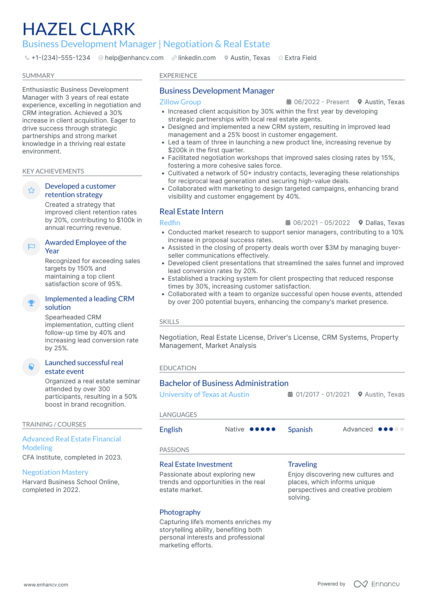 Junior Business Development Manager Resume Example