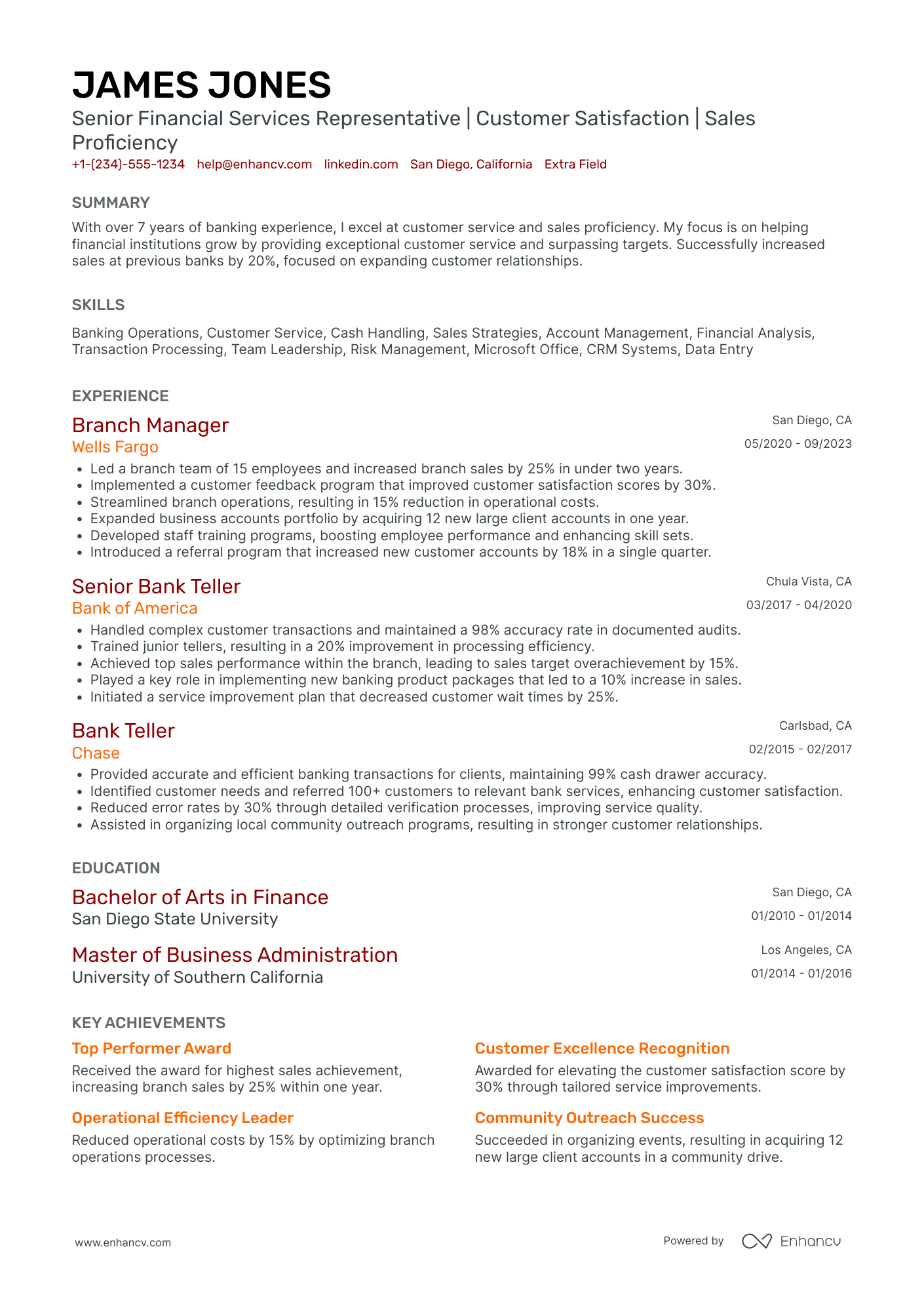 Bank Teller Service Manager Resume Example