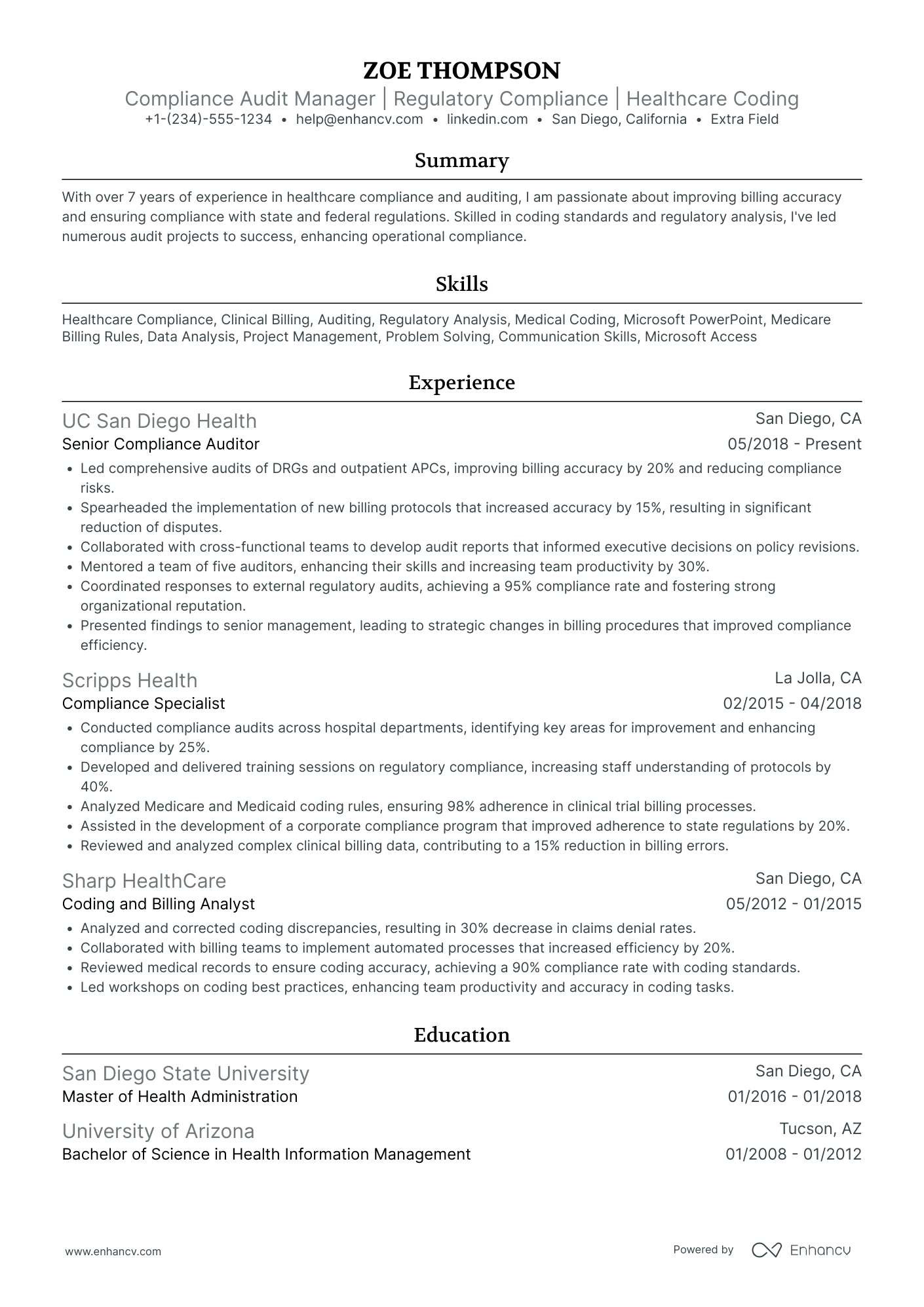 Compliance Audit Manager Resume Example