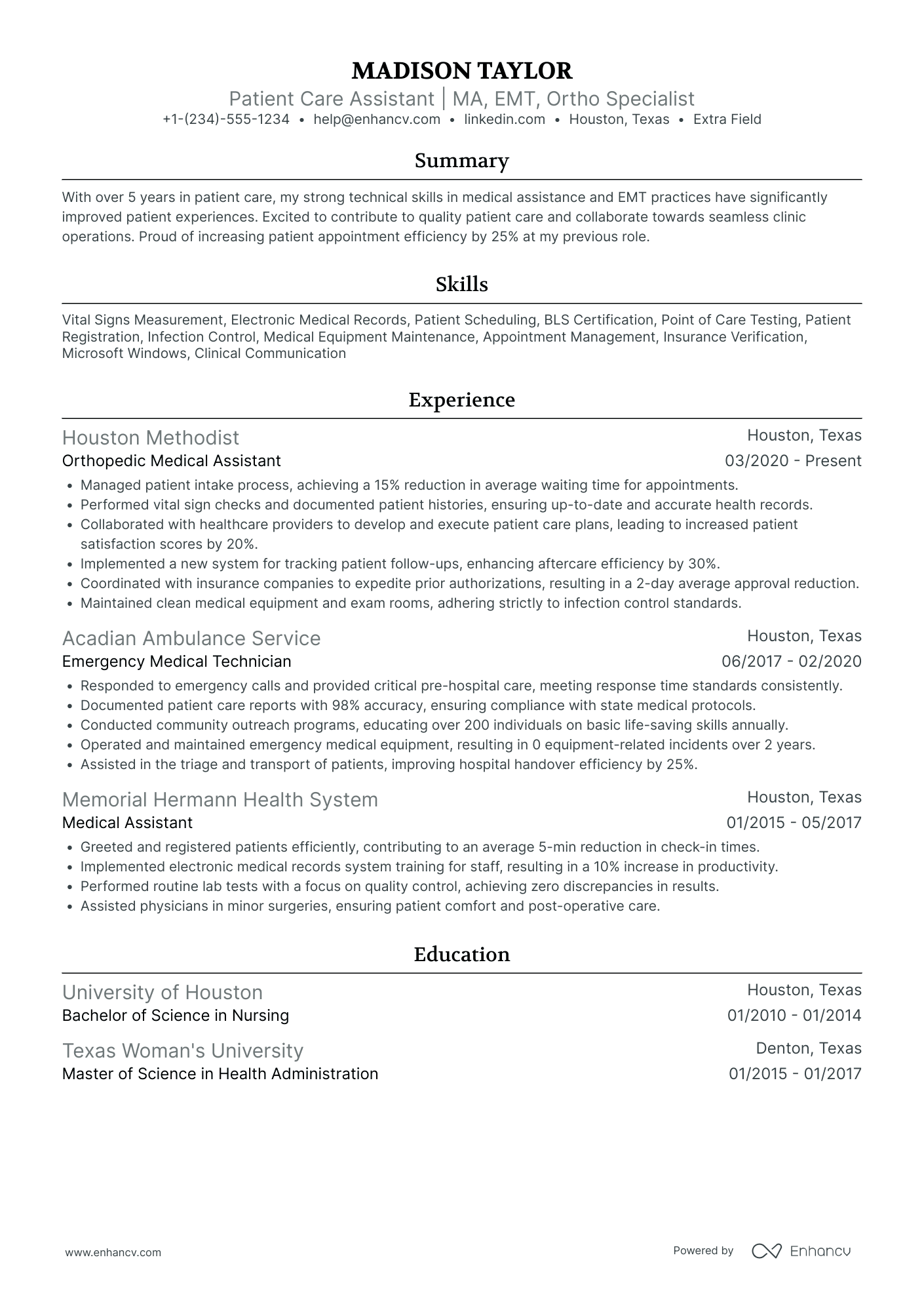 EMT Cardiac Care Specialist Resume Example