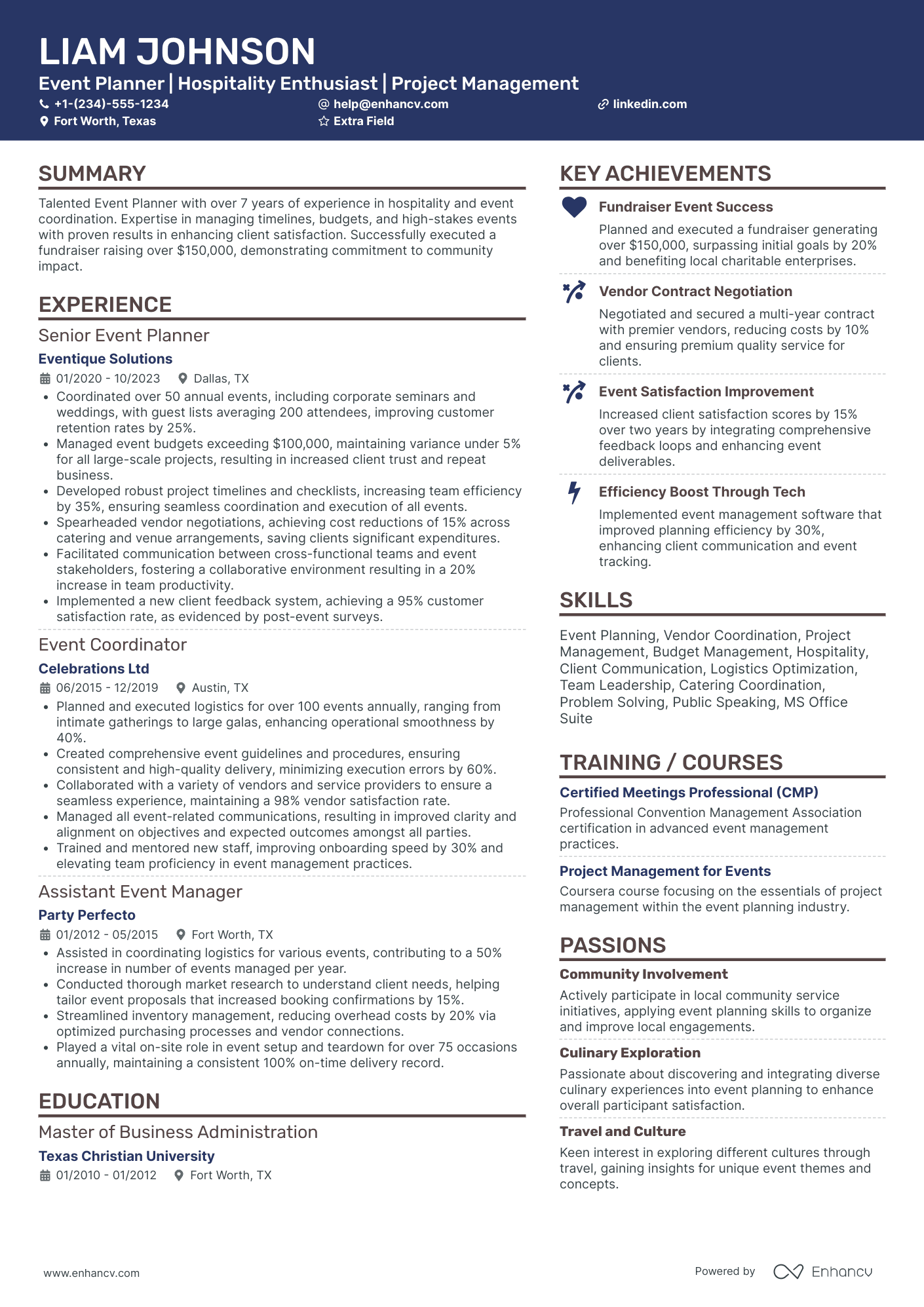 Non Profit Event Planner Resume Example