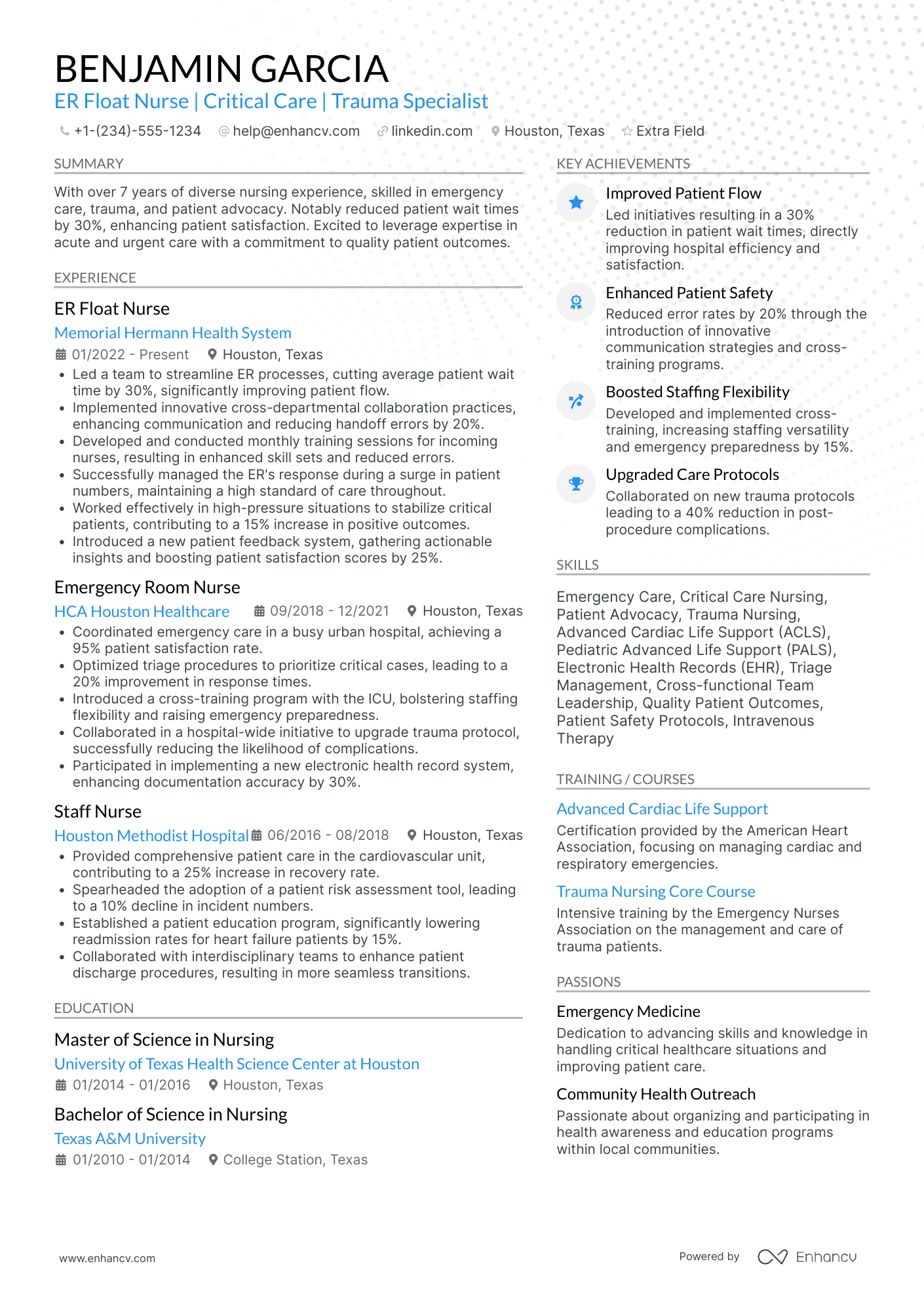 ER Float Nurse Resume Example