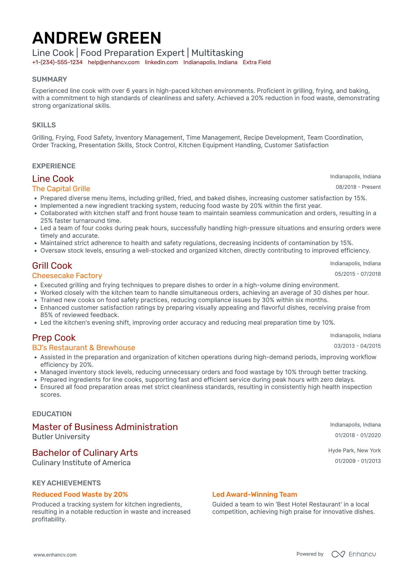 Breakfast Line Cook Resume Example