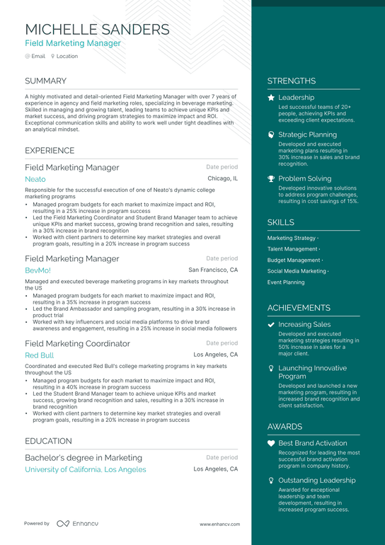 Field Marketing Manager Resume Example