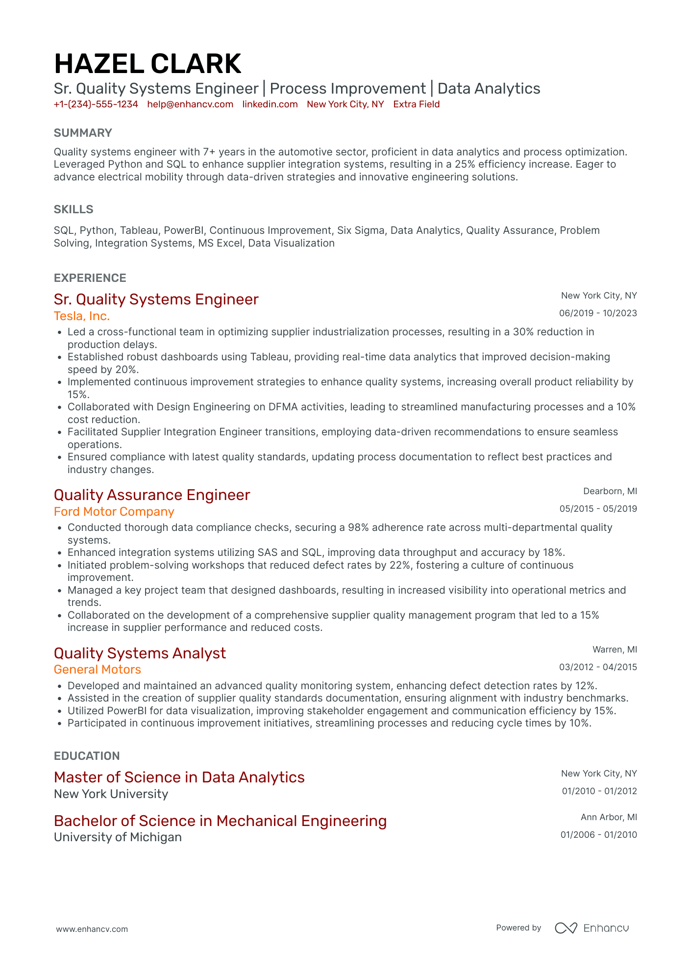 Automotive Systems Engineer Resume Example