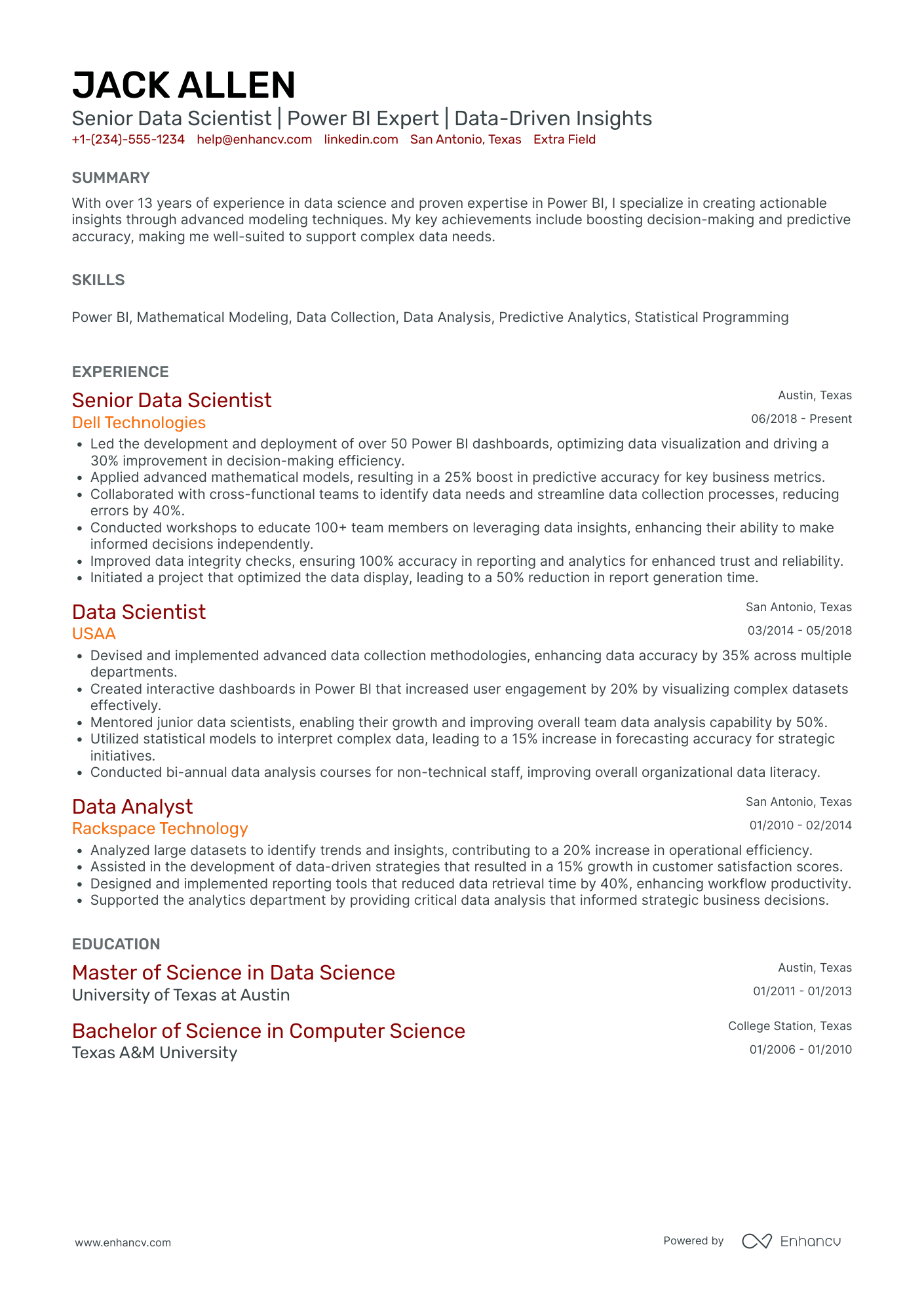 Power BI Data Scientist Resume Example