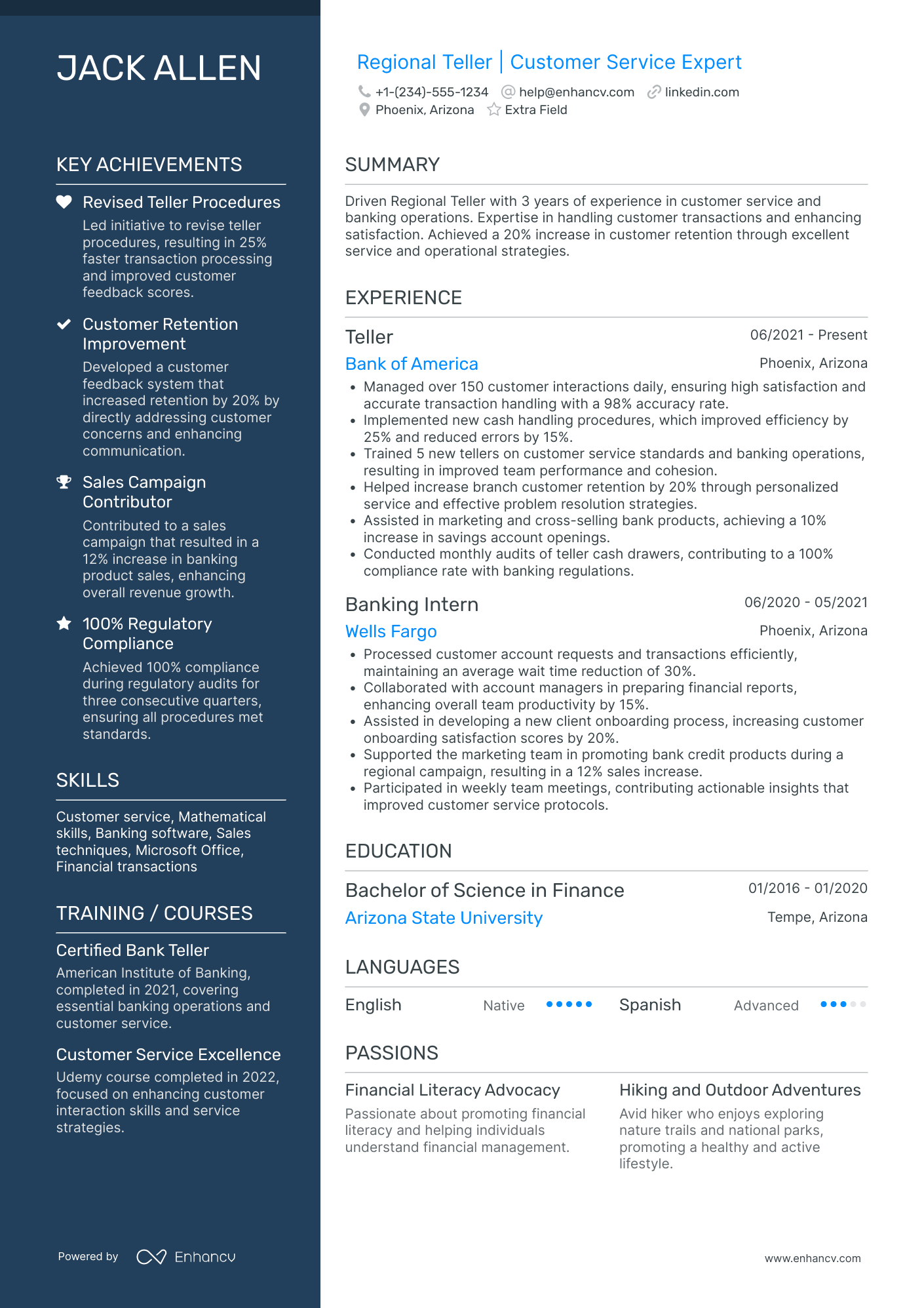 Junior Bank Teller Resume Example