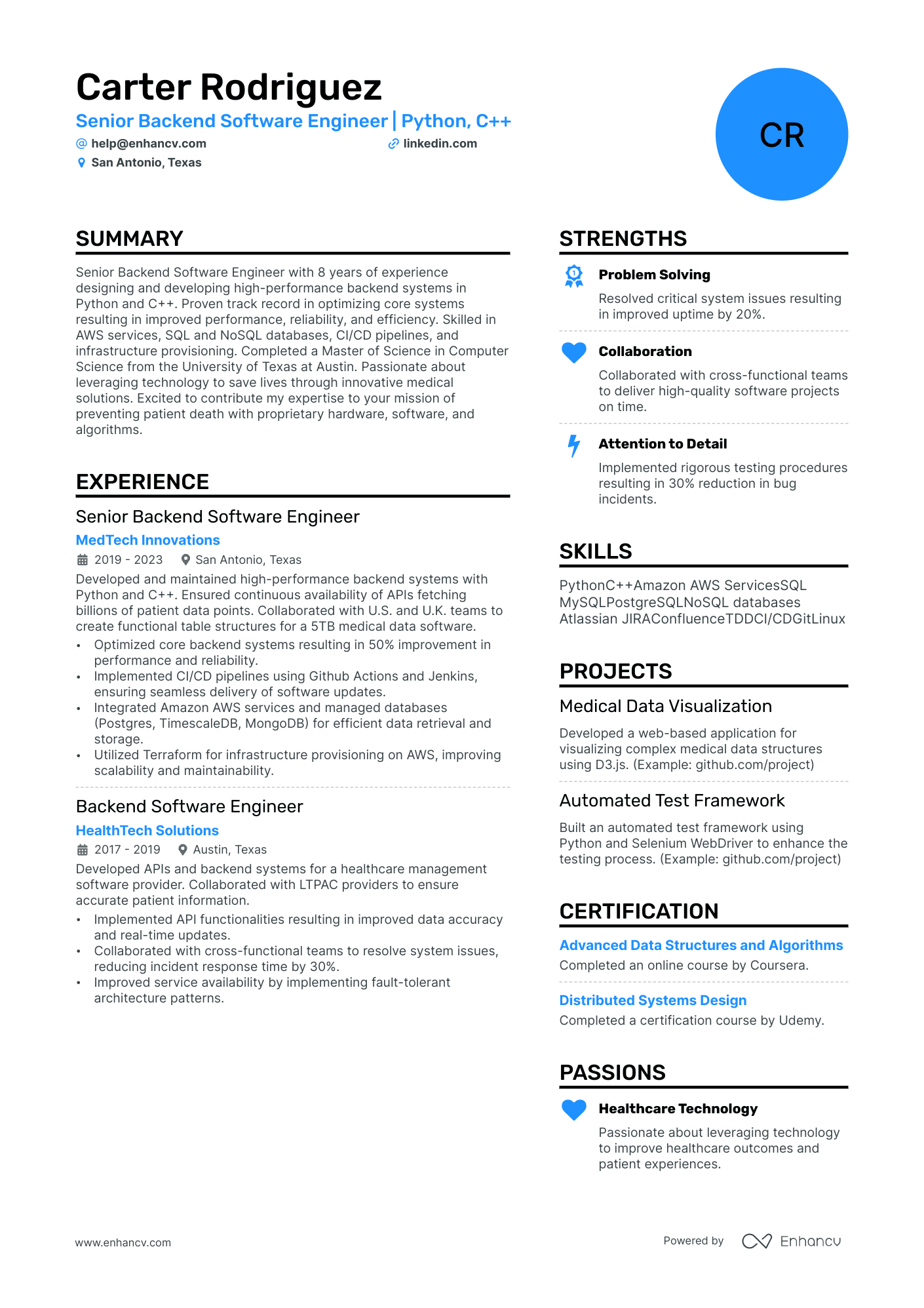 Tech Lead Resume Example