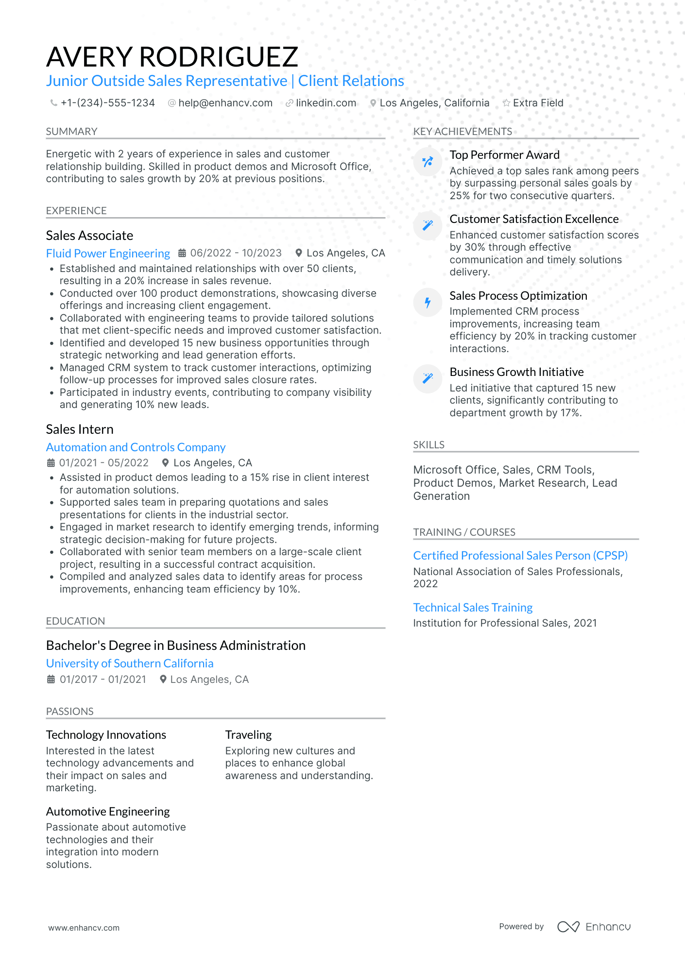 Junior Outside Sales Executive Resume Example