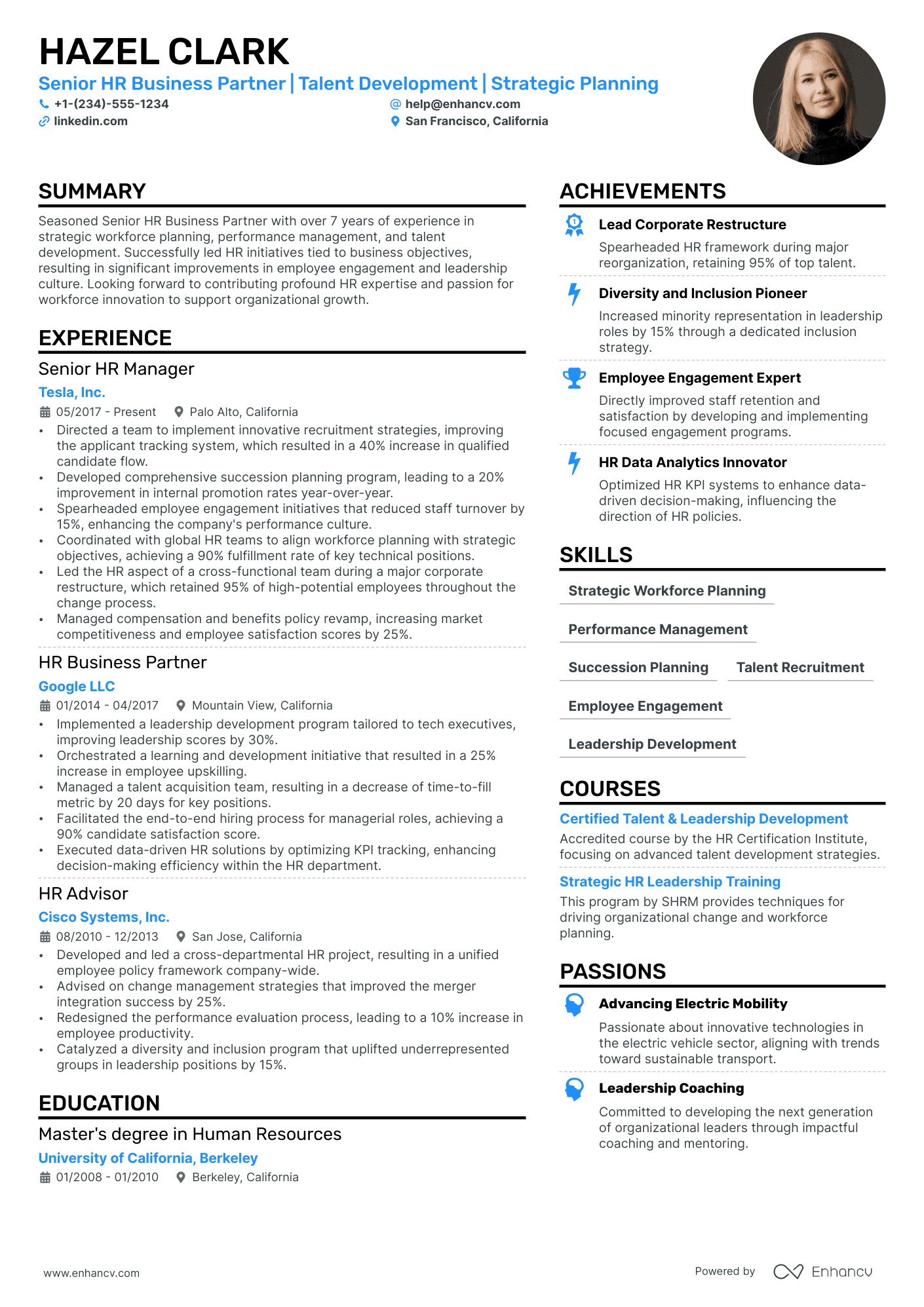 HR Business Partner Resume Example