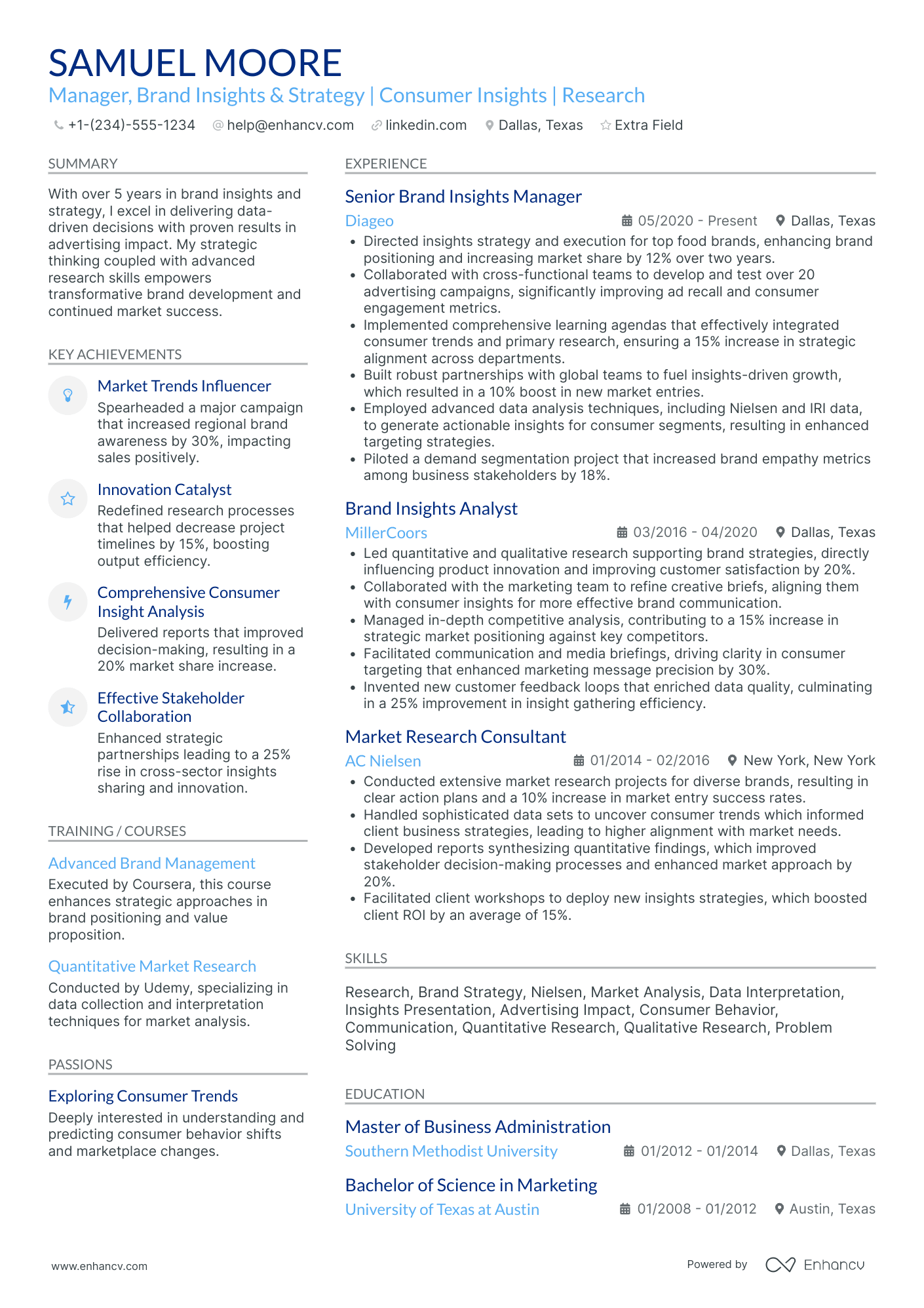 Brand Insights Manager Resume Example