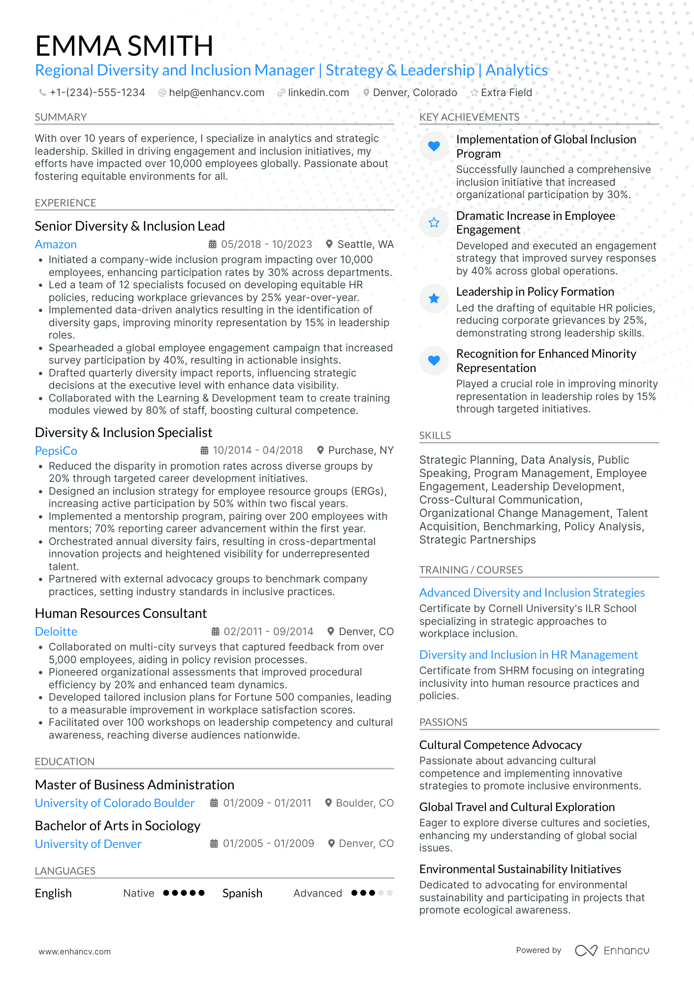 Regional Diversity and Inclusion Manager Resume Example