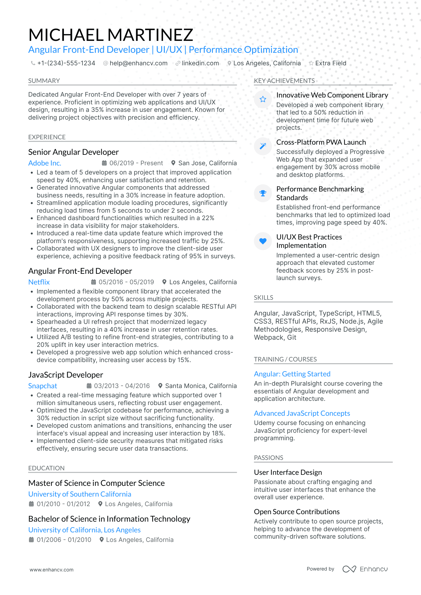 Angular Front End Developer Resume Example