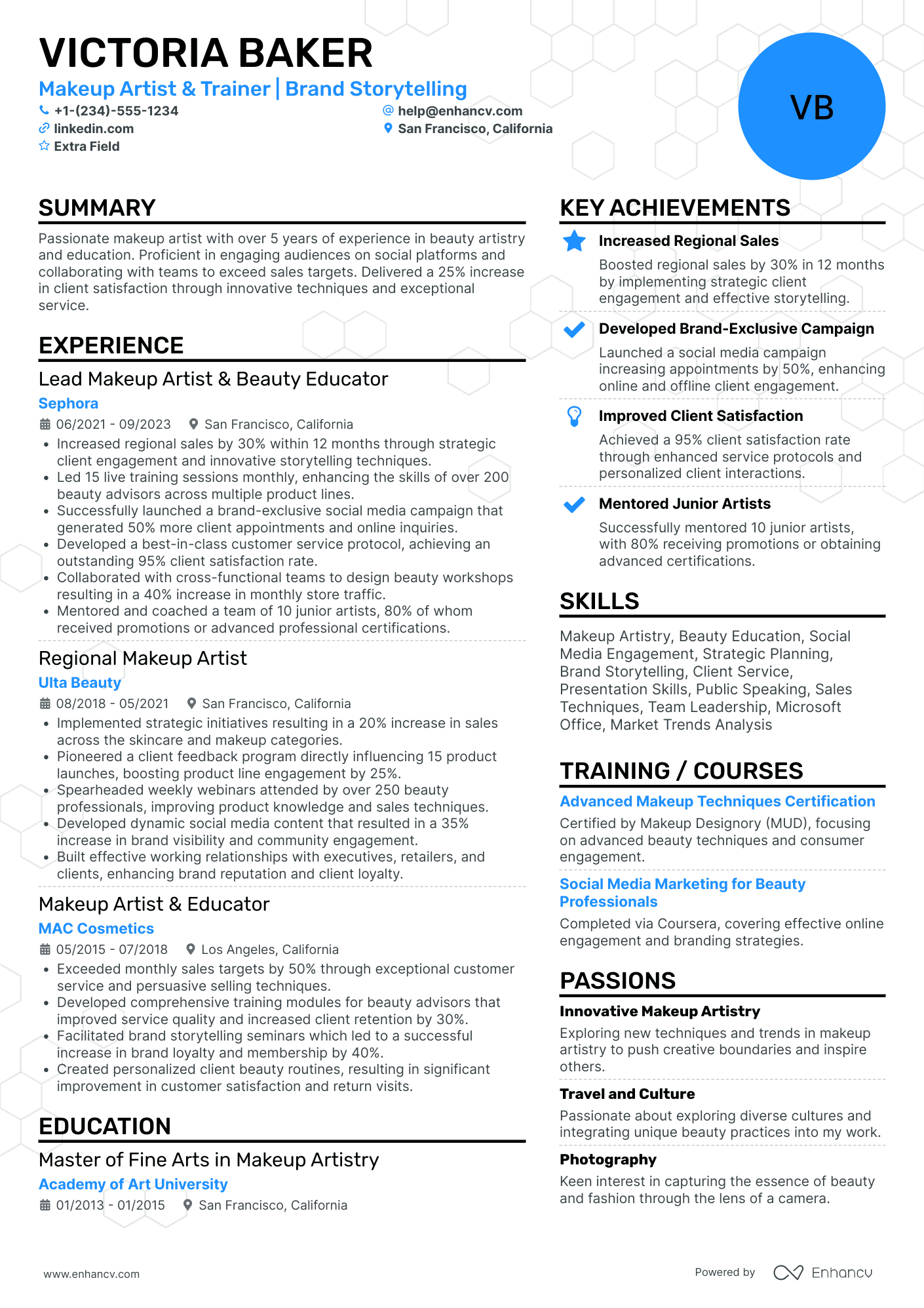 Makeup Artist Trainer Resume Example