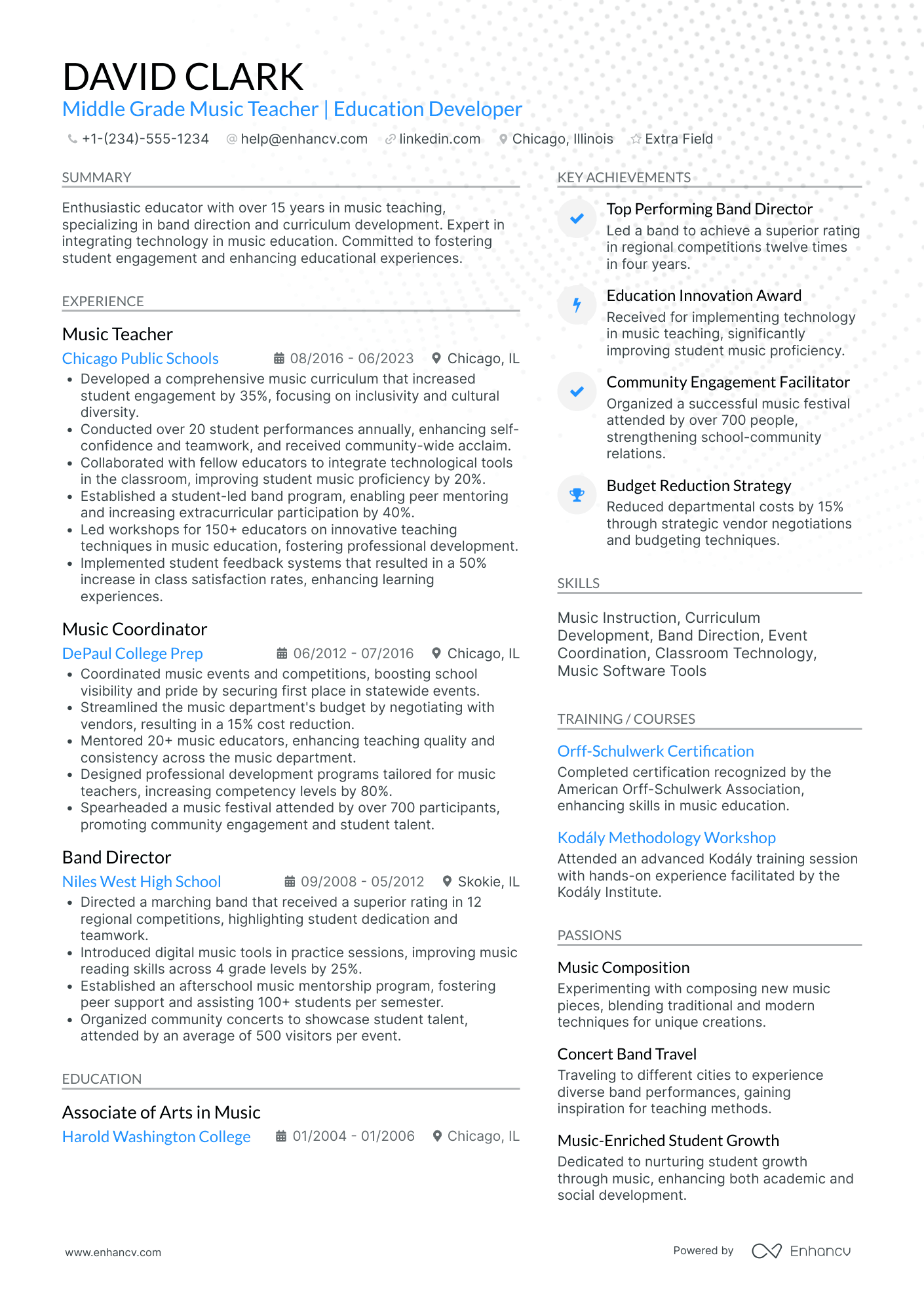 Online Music Teacher Resume Example