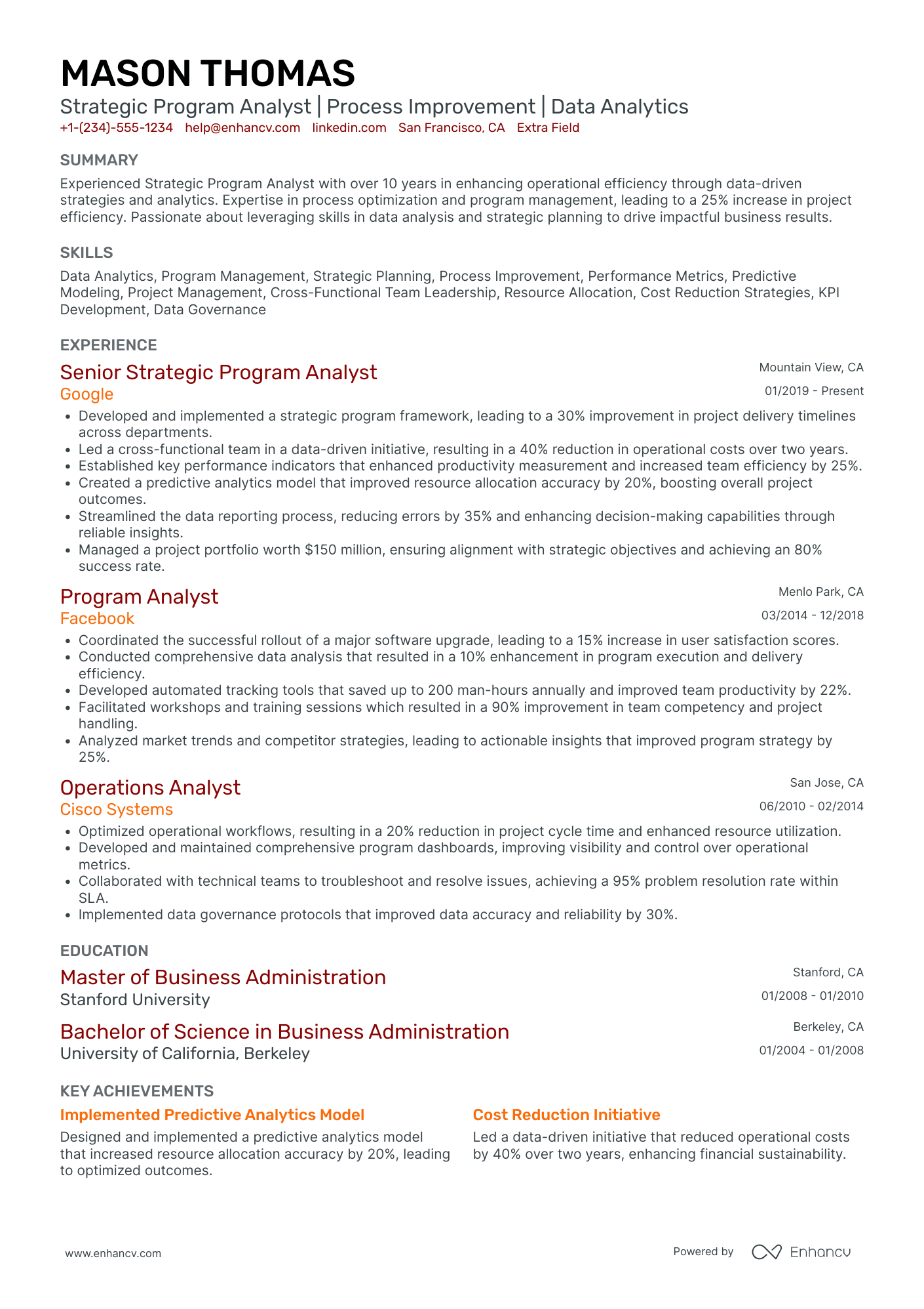 Strategic Program Analyst Resume Example