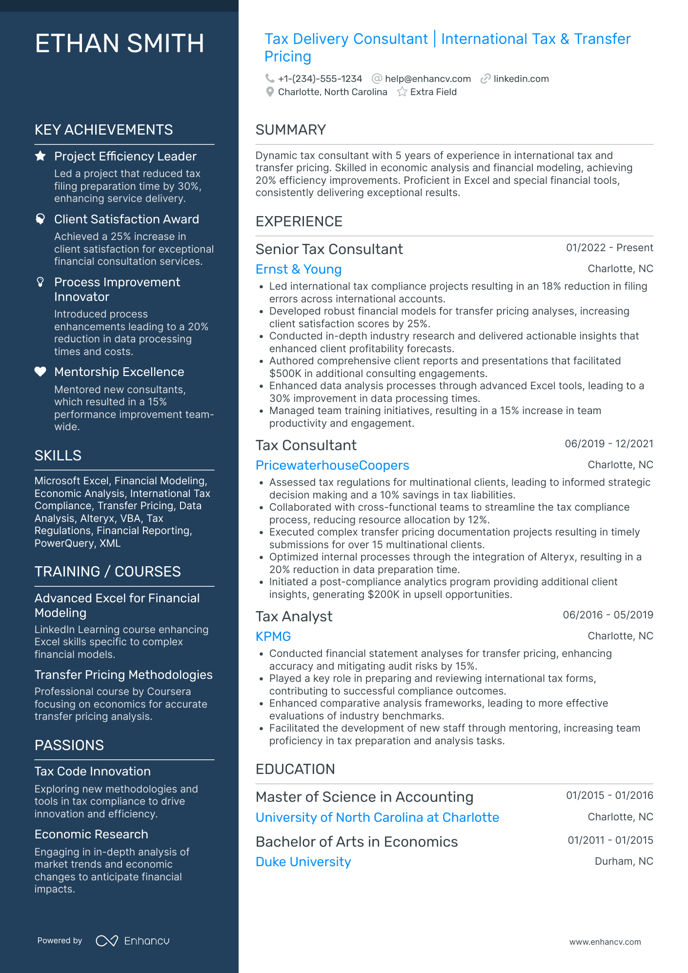 Deloitte Tax Consultant Resume Example