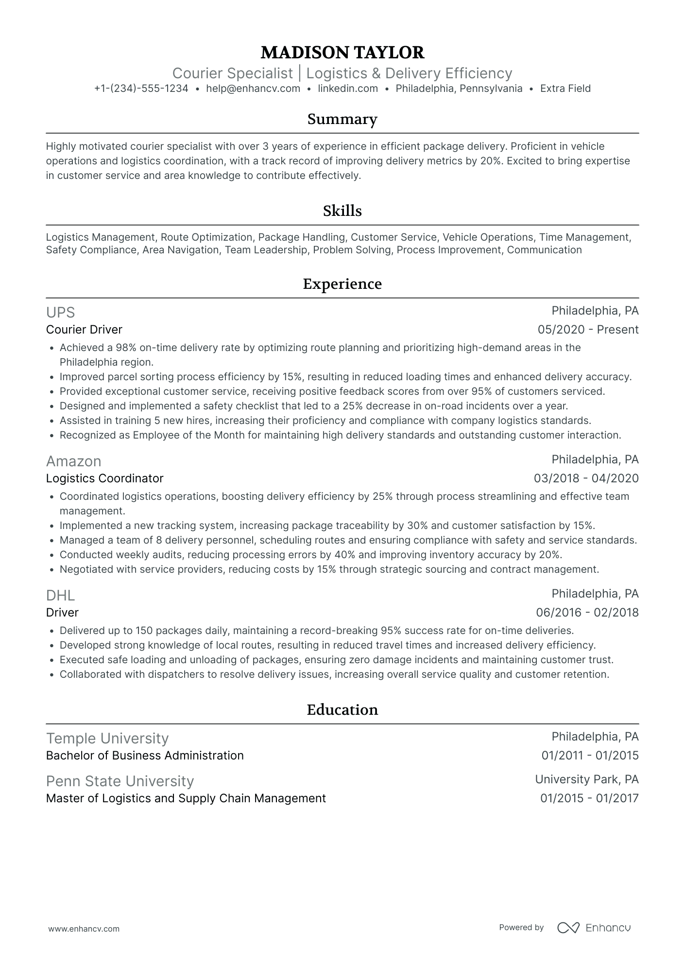 FedEx Delivery Driver Resume Example