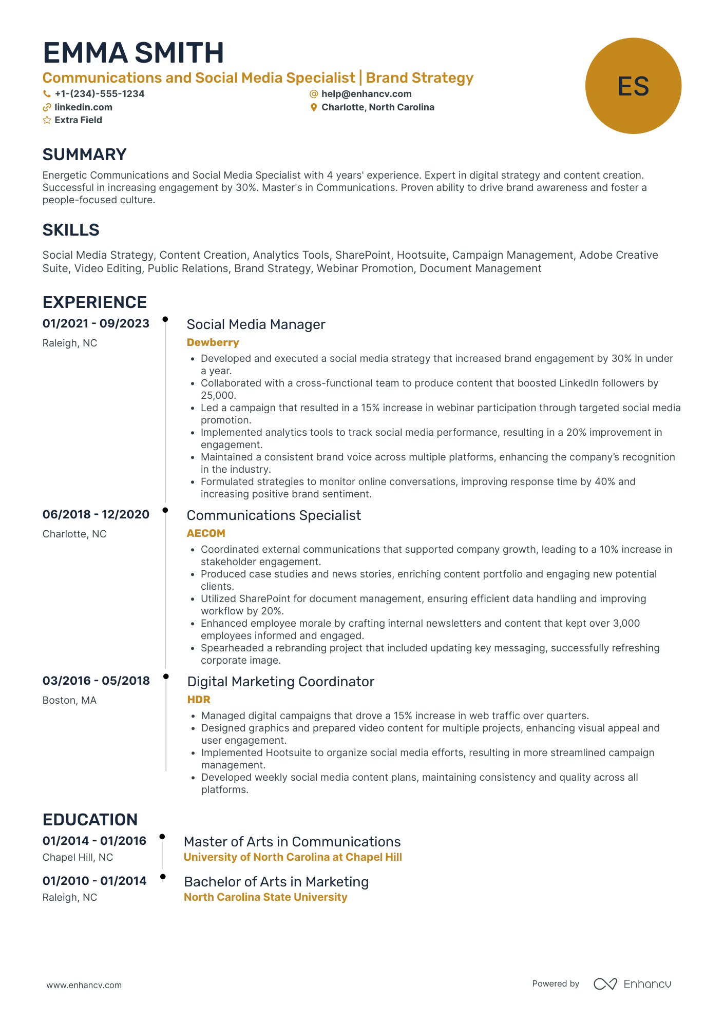 Social Media Communications Specialist Resume Example