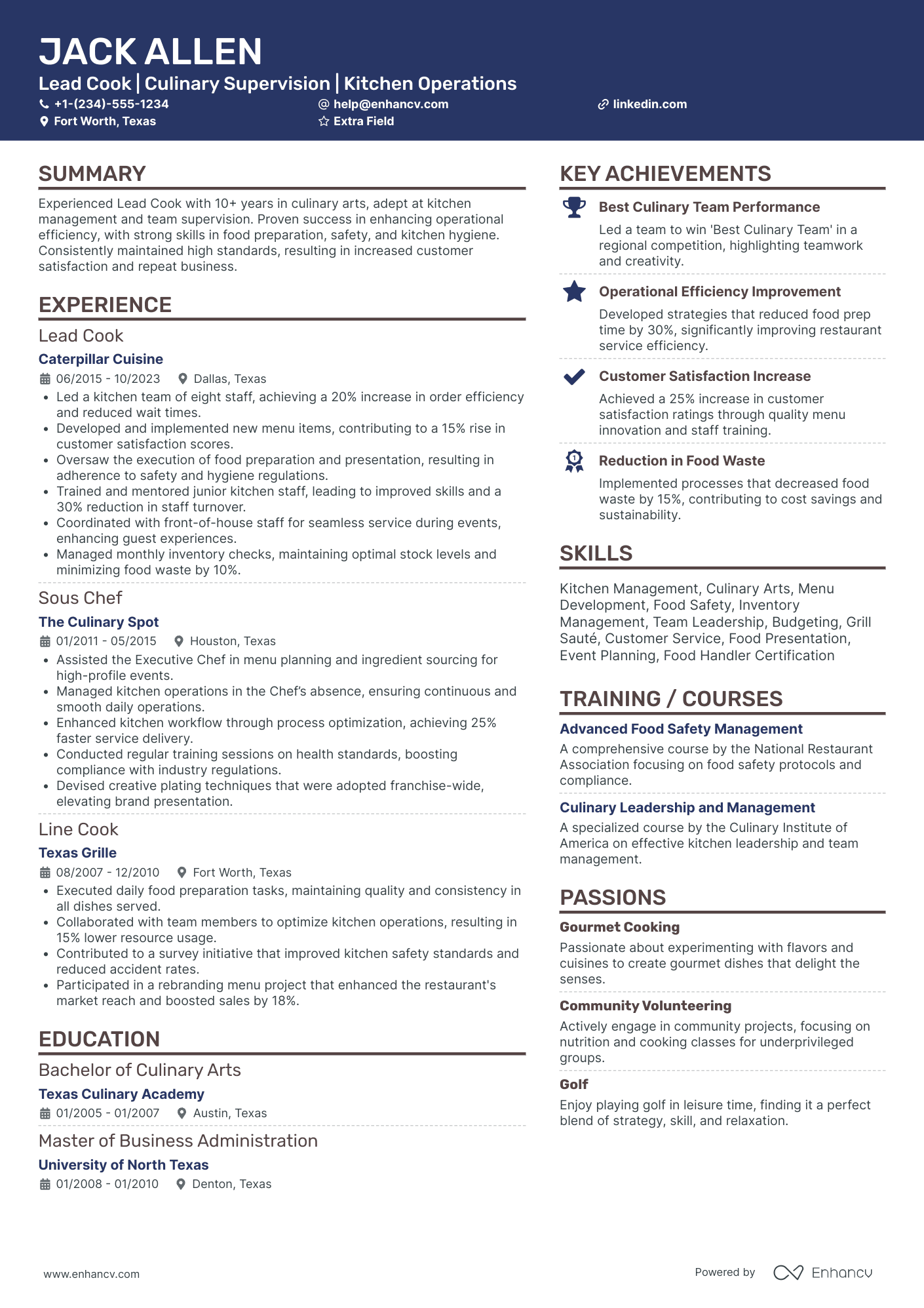 Lead Cook Resume Example