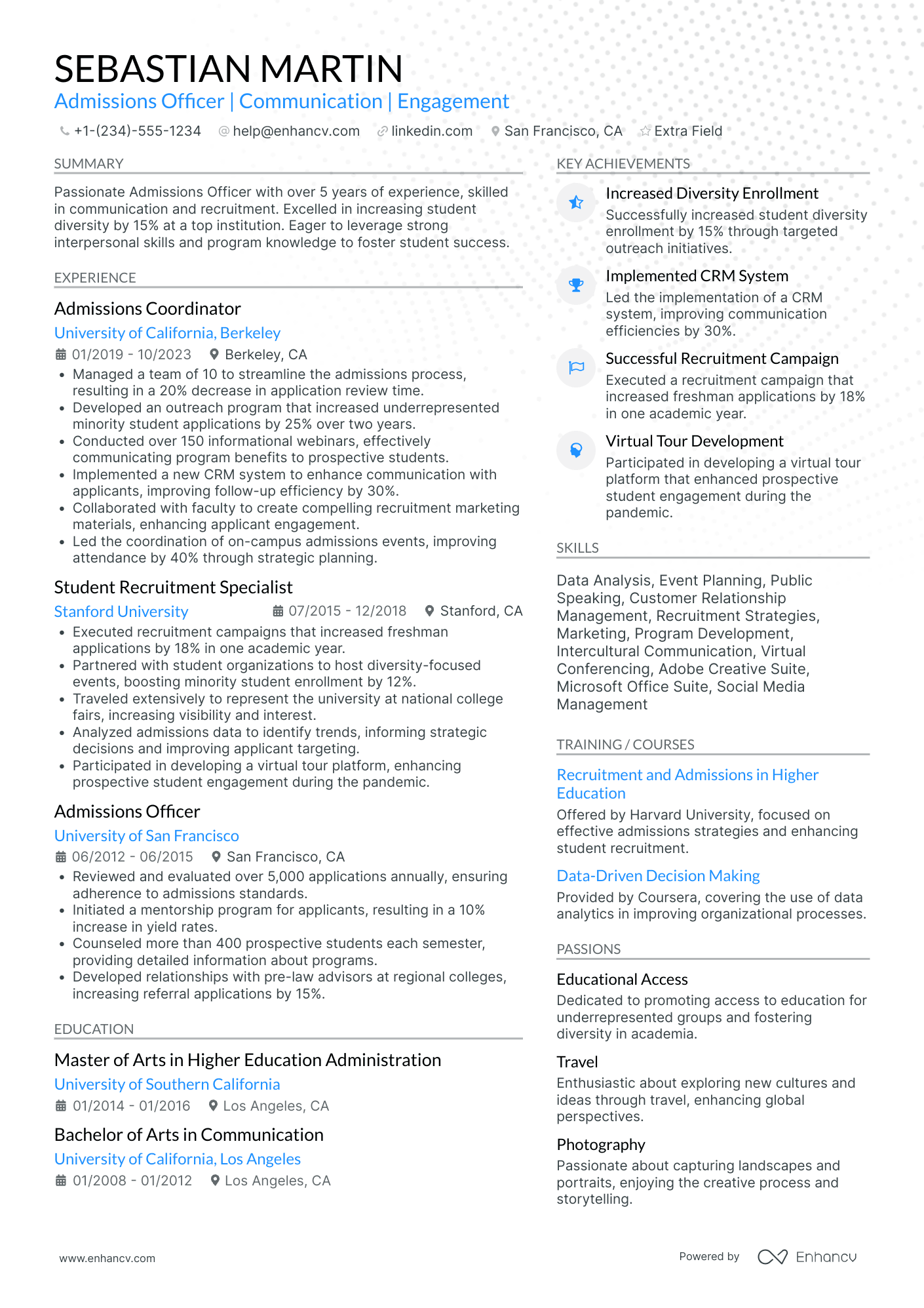 Entry Level Law School Admissions Counselor Resume Example