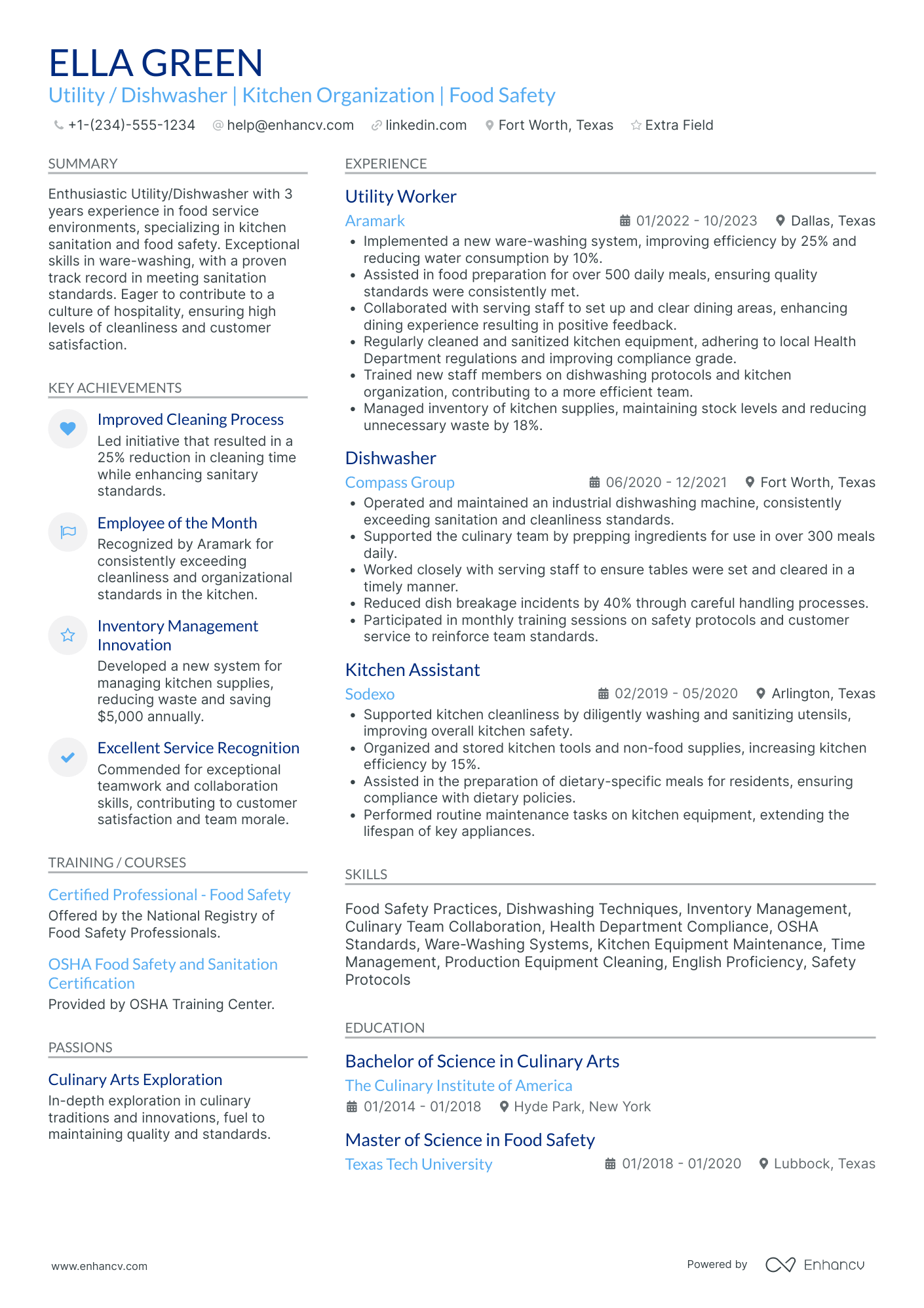 Entry Level Dishwasher Resume Example