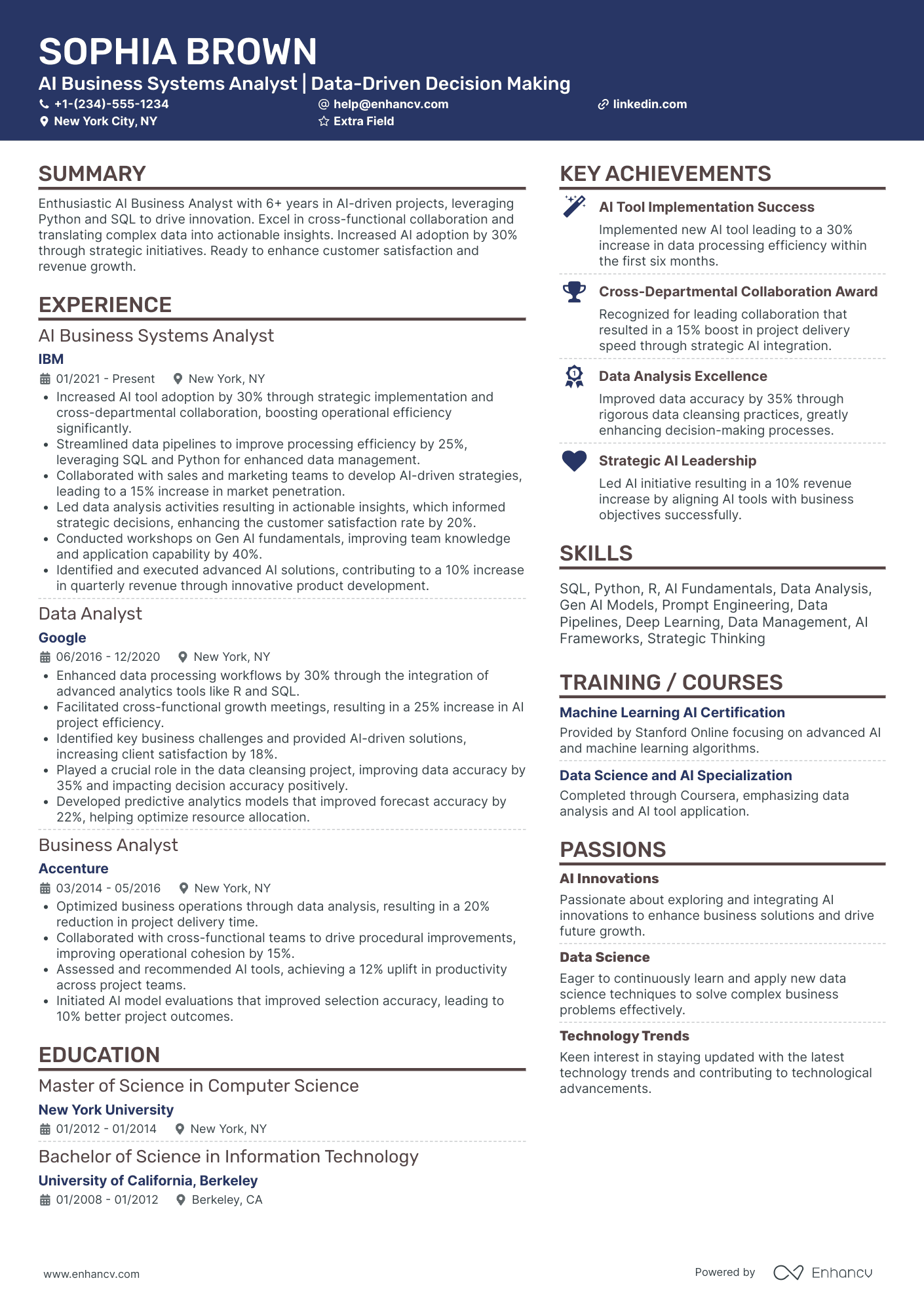 Business Intelligence Systems Analyst Resume Example