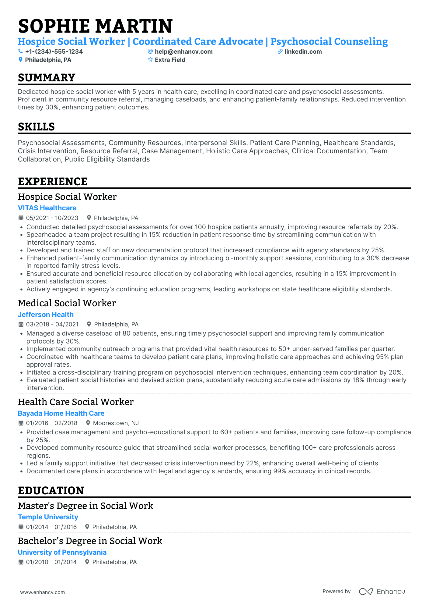 Hospice Social Worker Resume Example