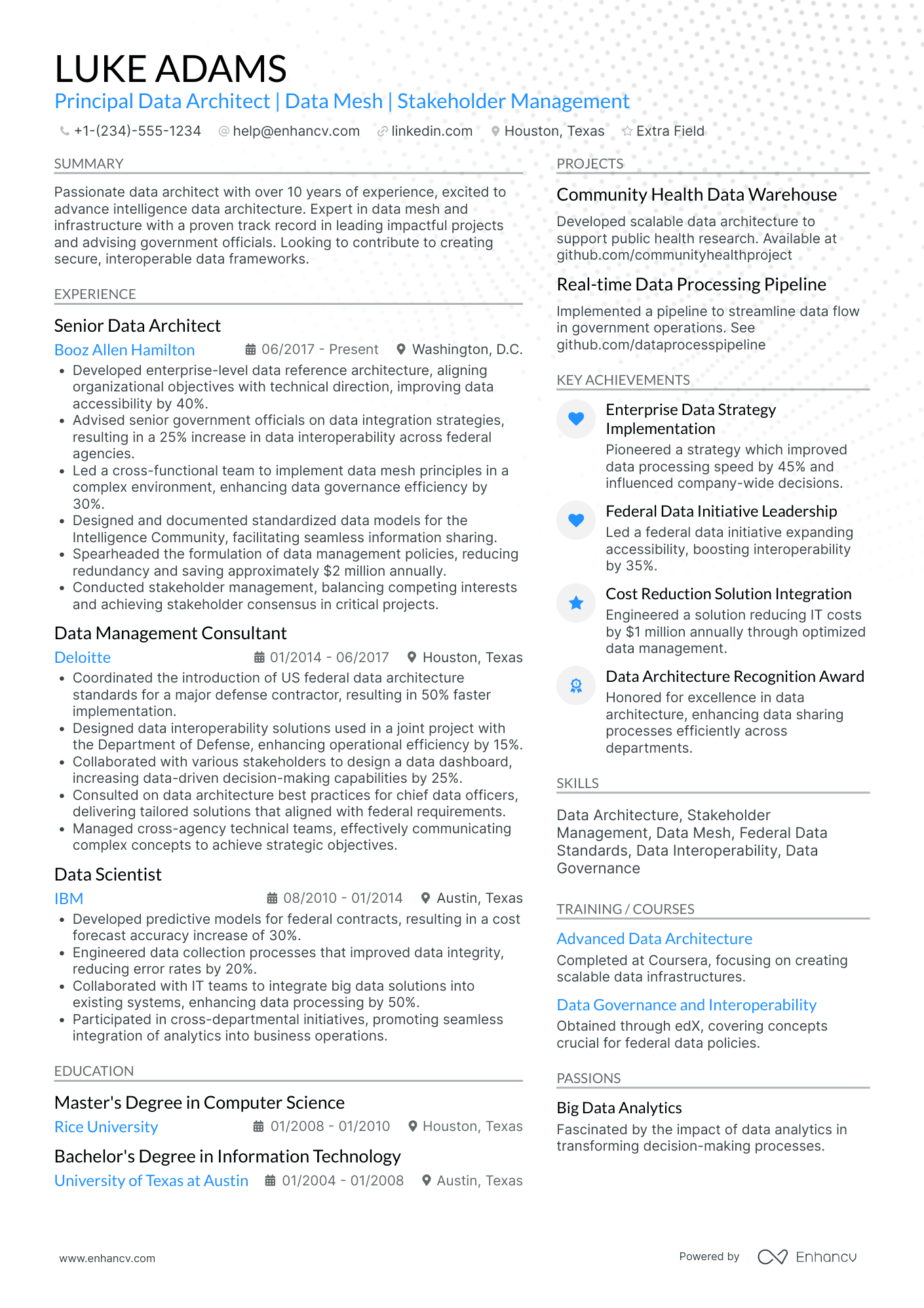 Principal Data Architect Resume Example