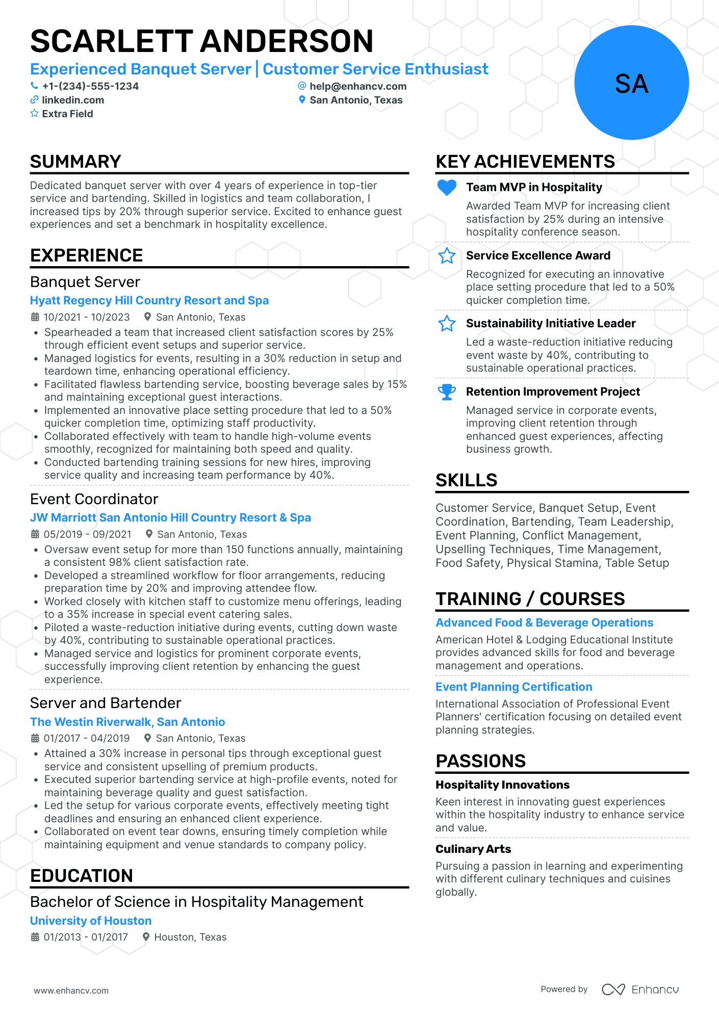 Banquet Server Associate Resume Example