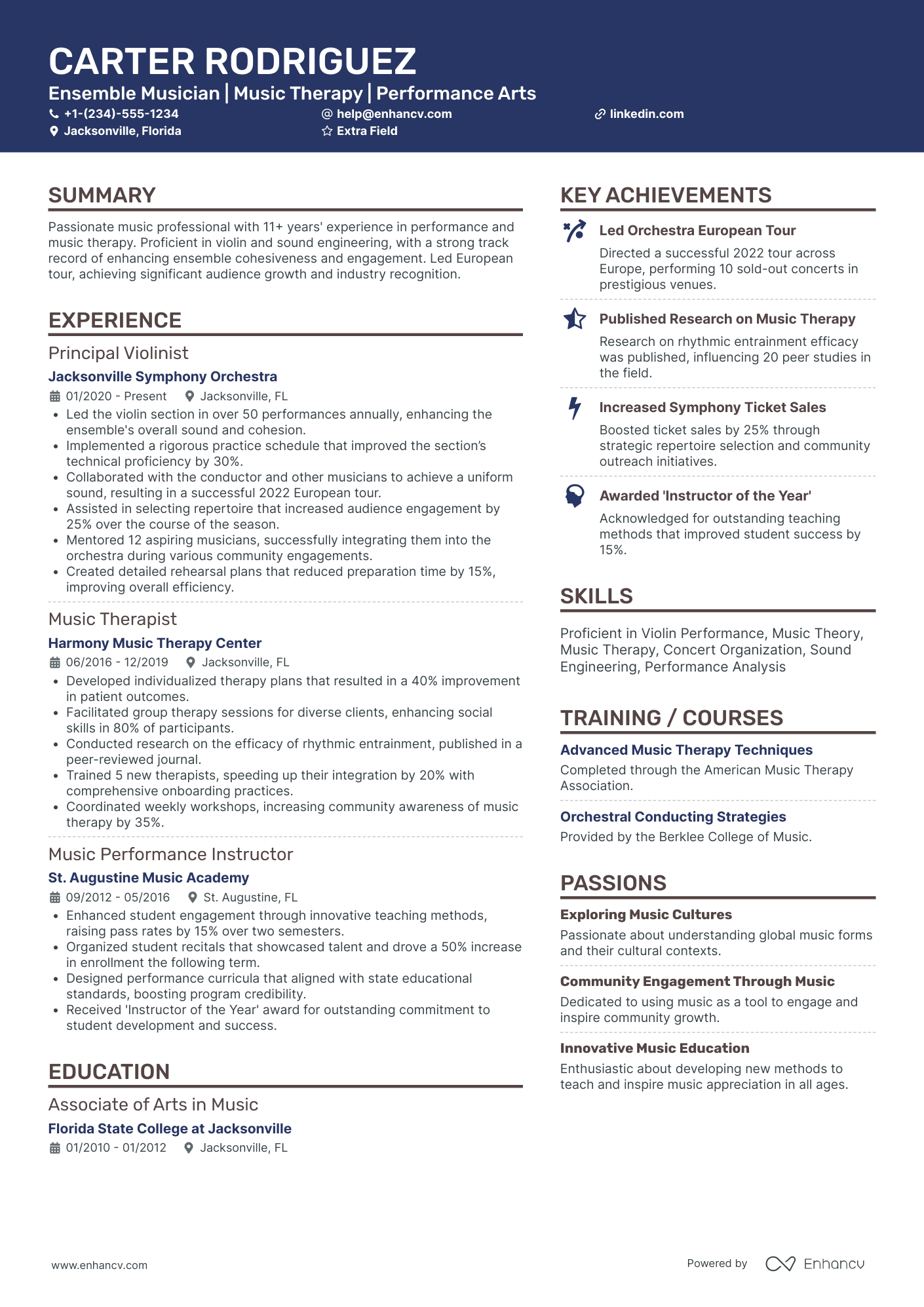 Mid Level Musician Resume Example