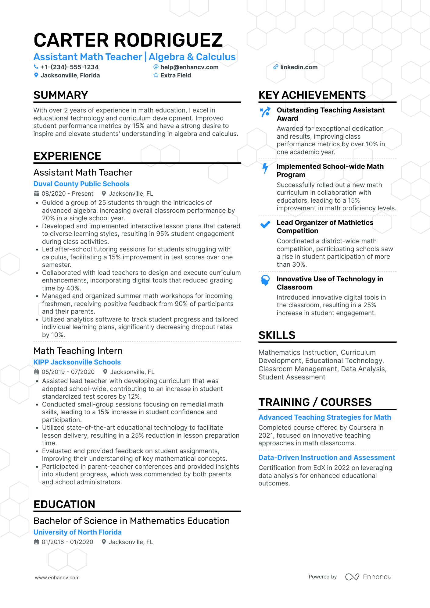 Assistant Math Teacher Resume Example