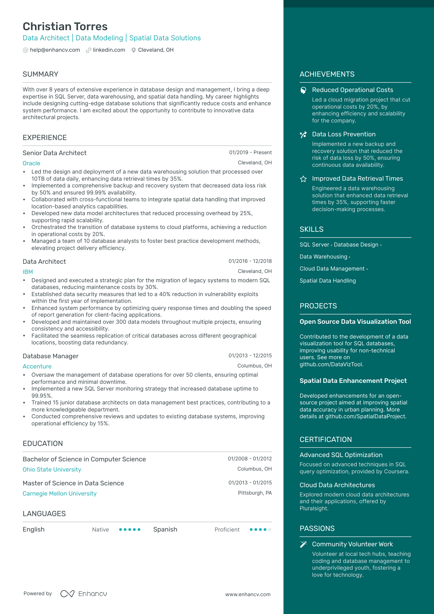 Data Architect Resume Example