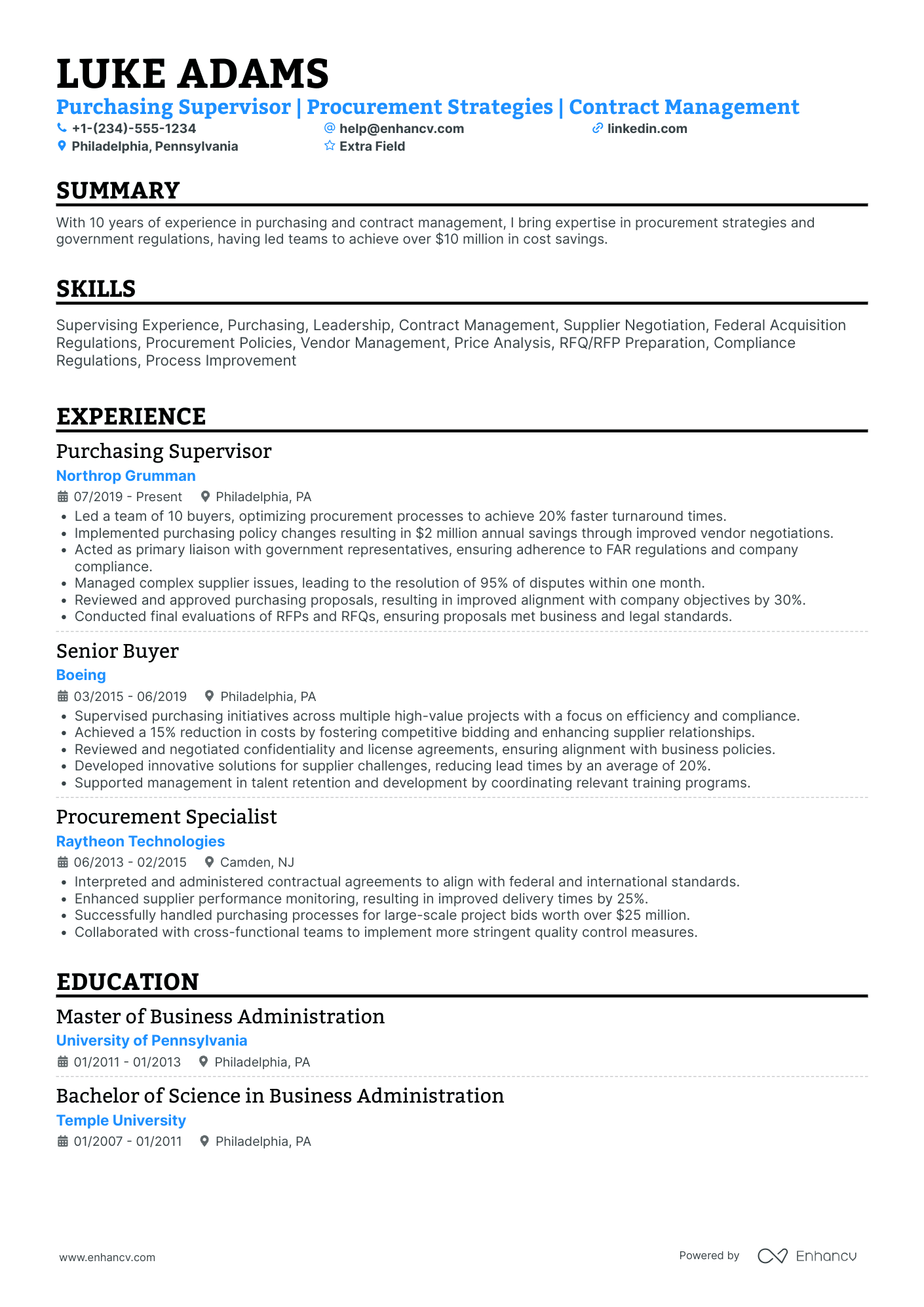 Purchasing Supervisor Resume Example