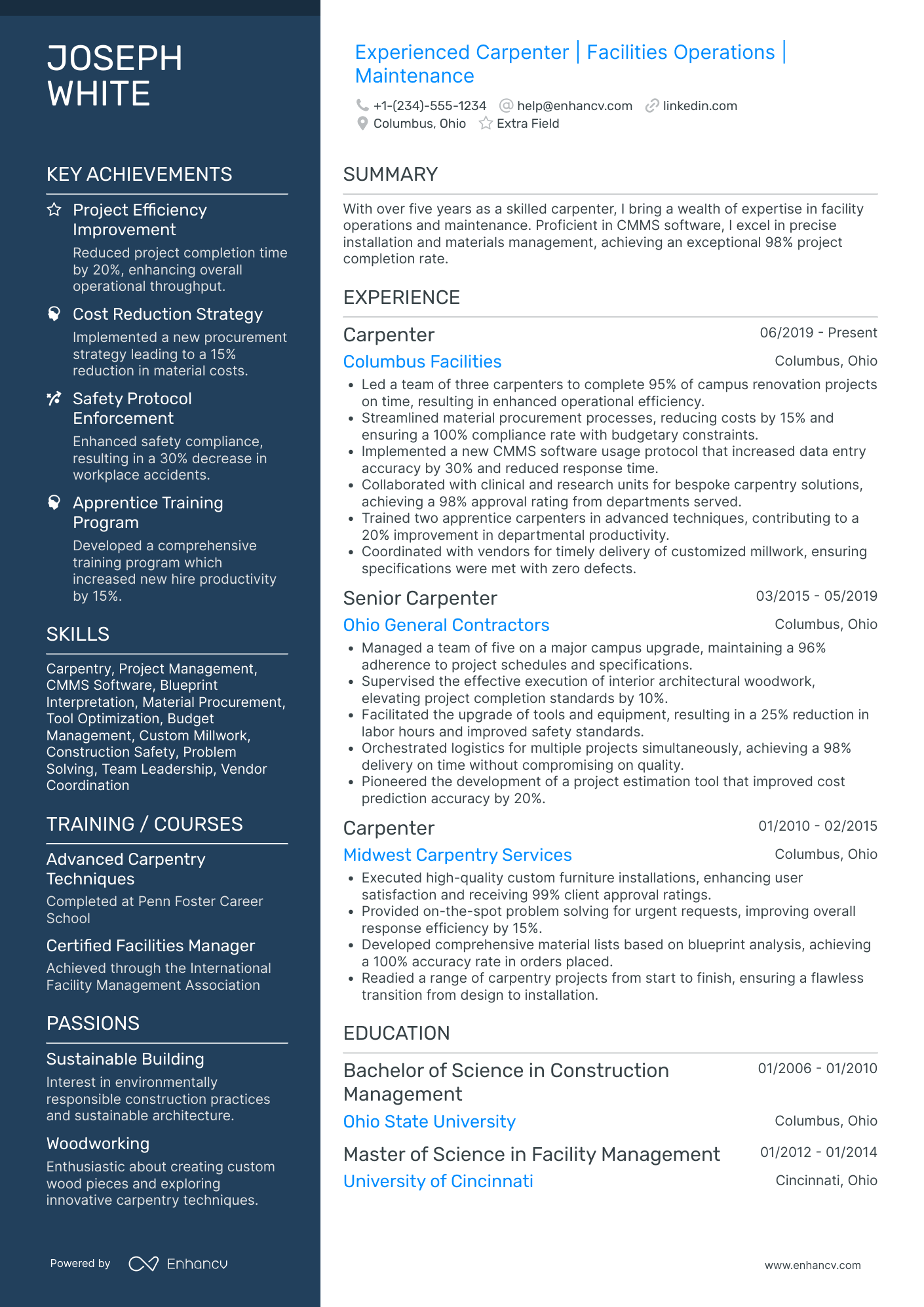 Apprentice Carpenter Resume Example