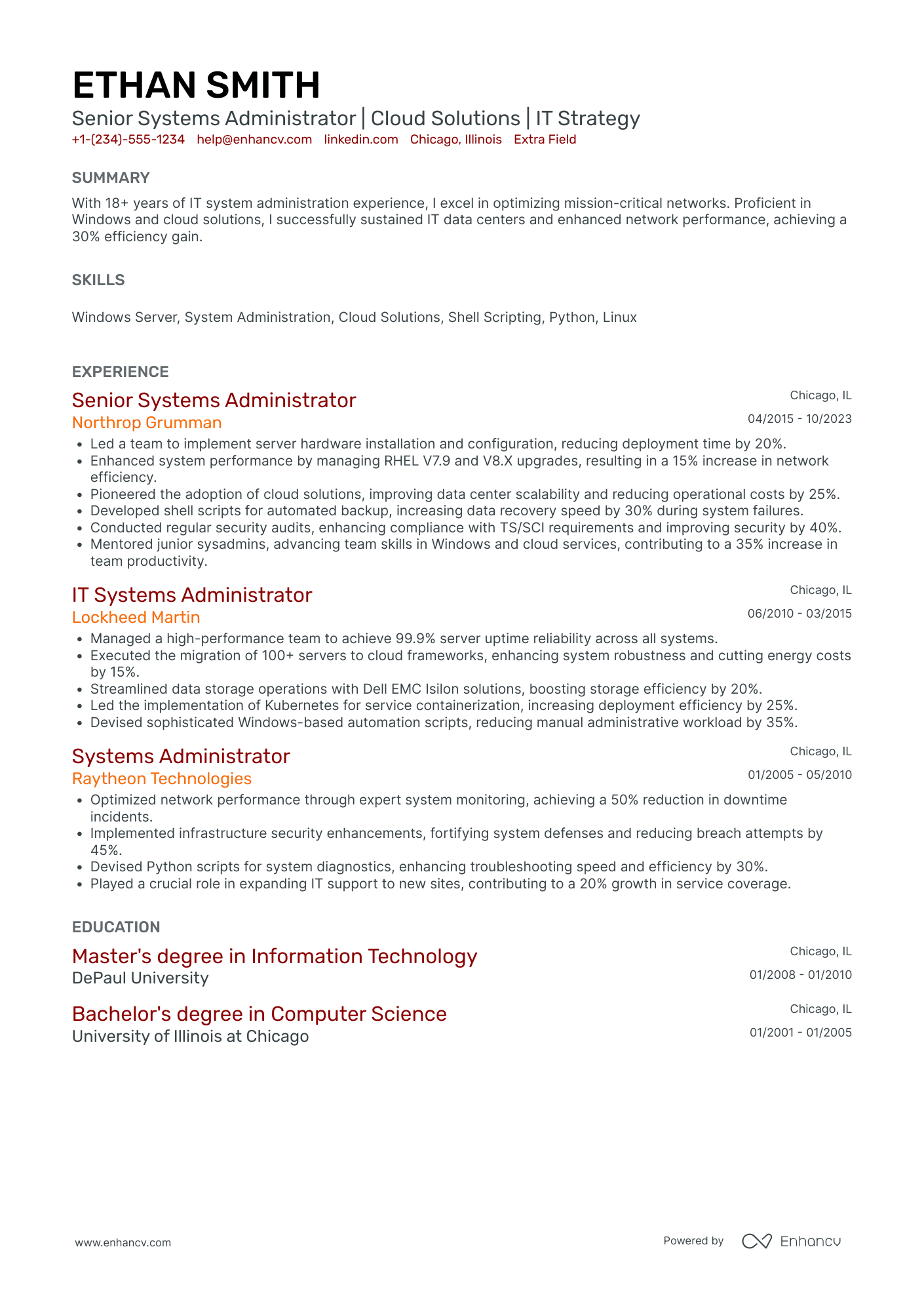 AWS SysOps Administrator Resume Example