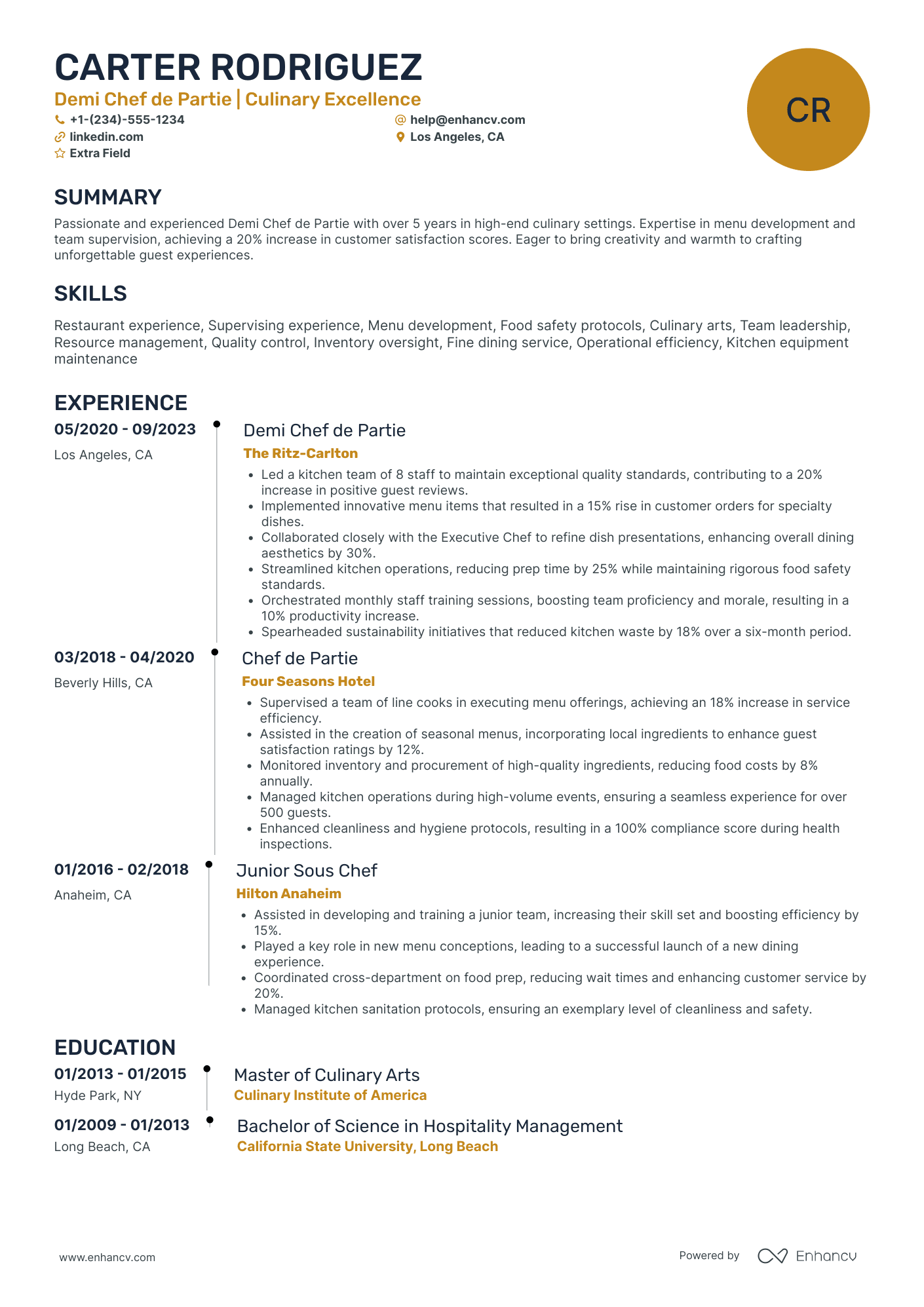 Senior Chef Resume Example