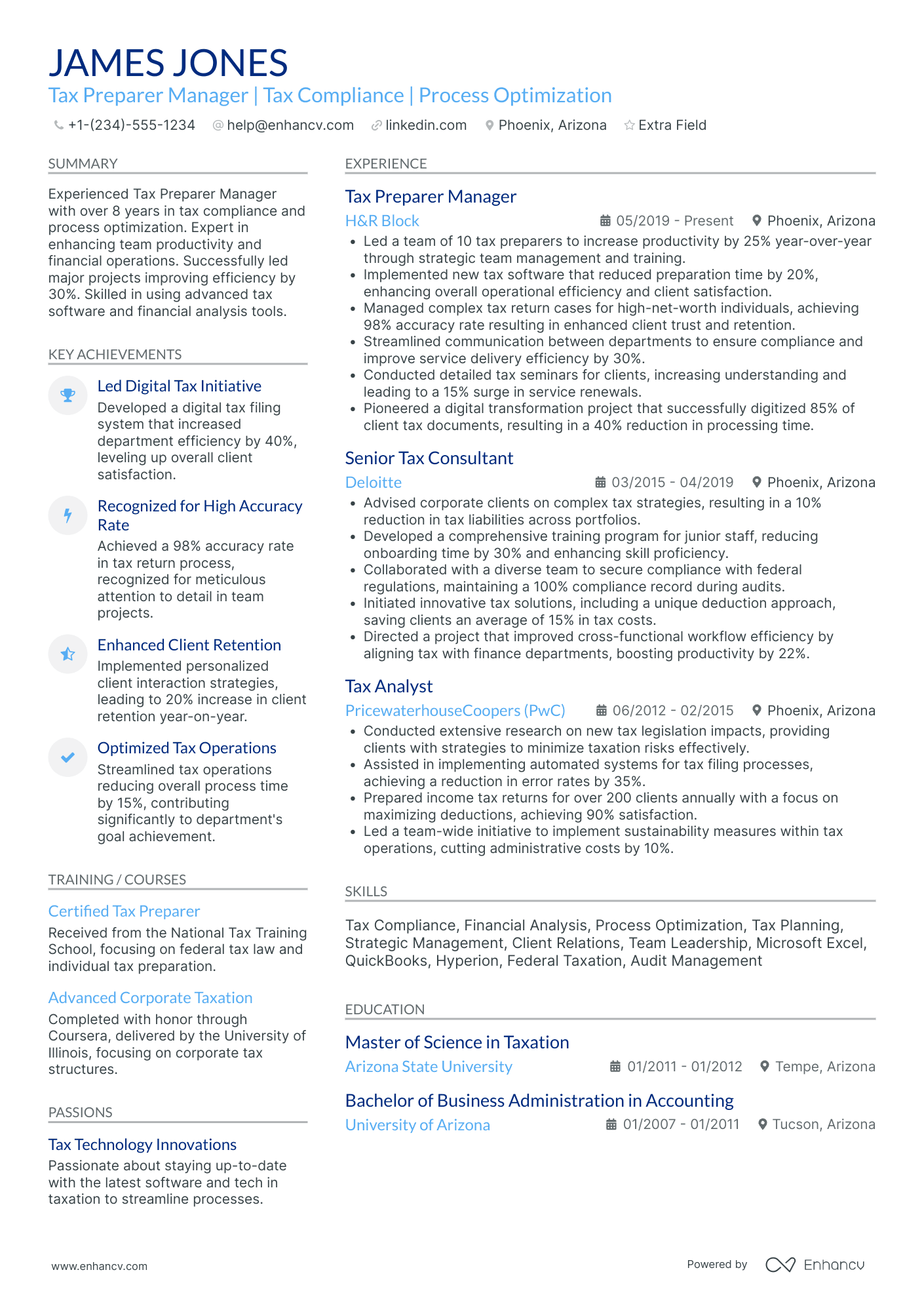 Tax Preparer Manager Resume Example